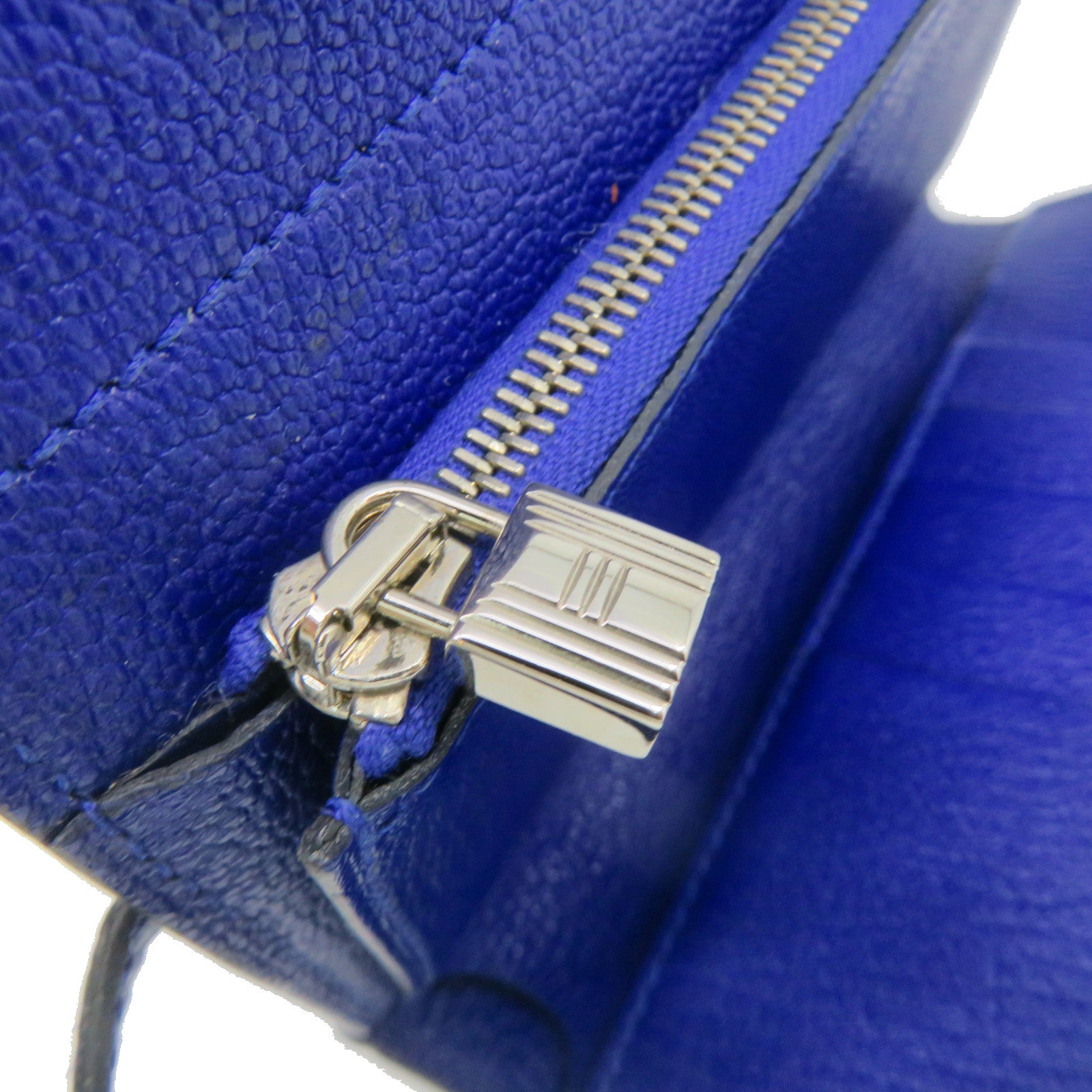HERMES Chevre皮革Kelly Short Wallet银扣短钱包Bleu Electrique蓝色