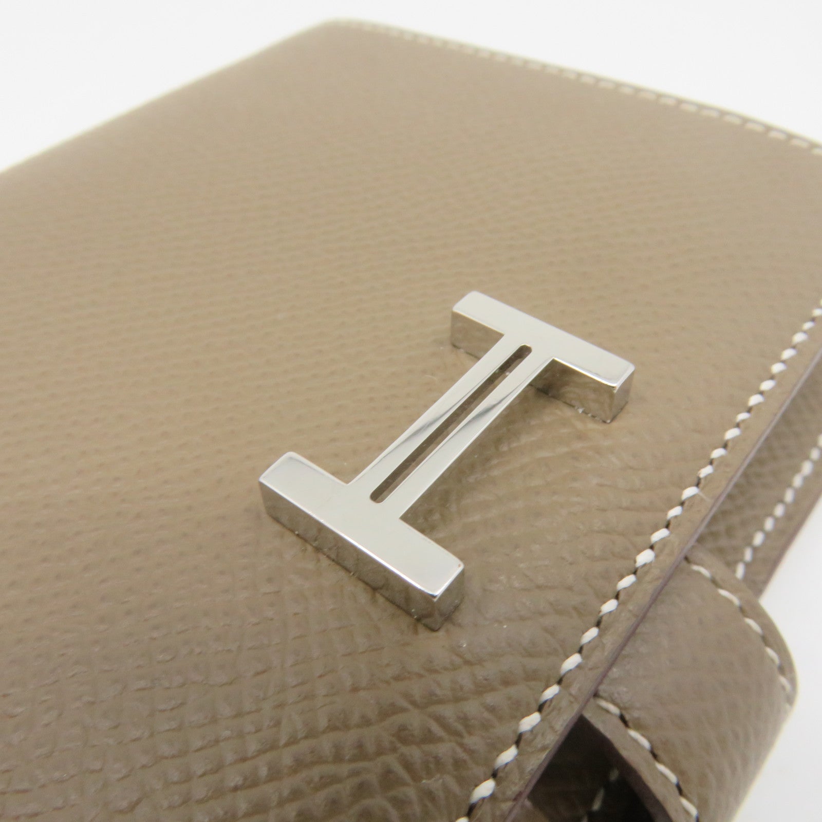 HERMES Epsom Leather Bearn Wallet Silver Buckle Short Wallet Etoupe Brown