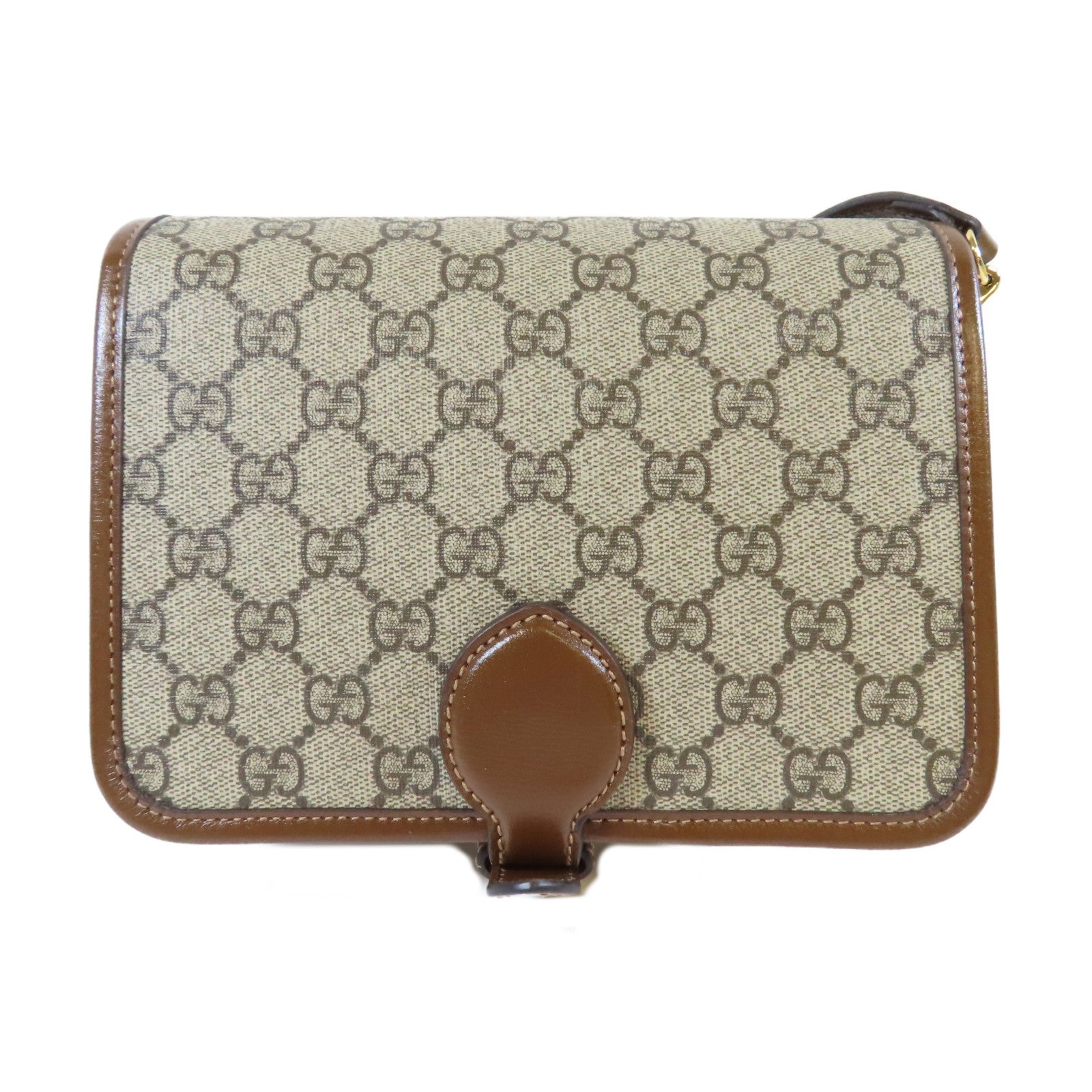 GUCCI 塗層帆布GG Retro金扣肩背袋啡色