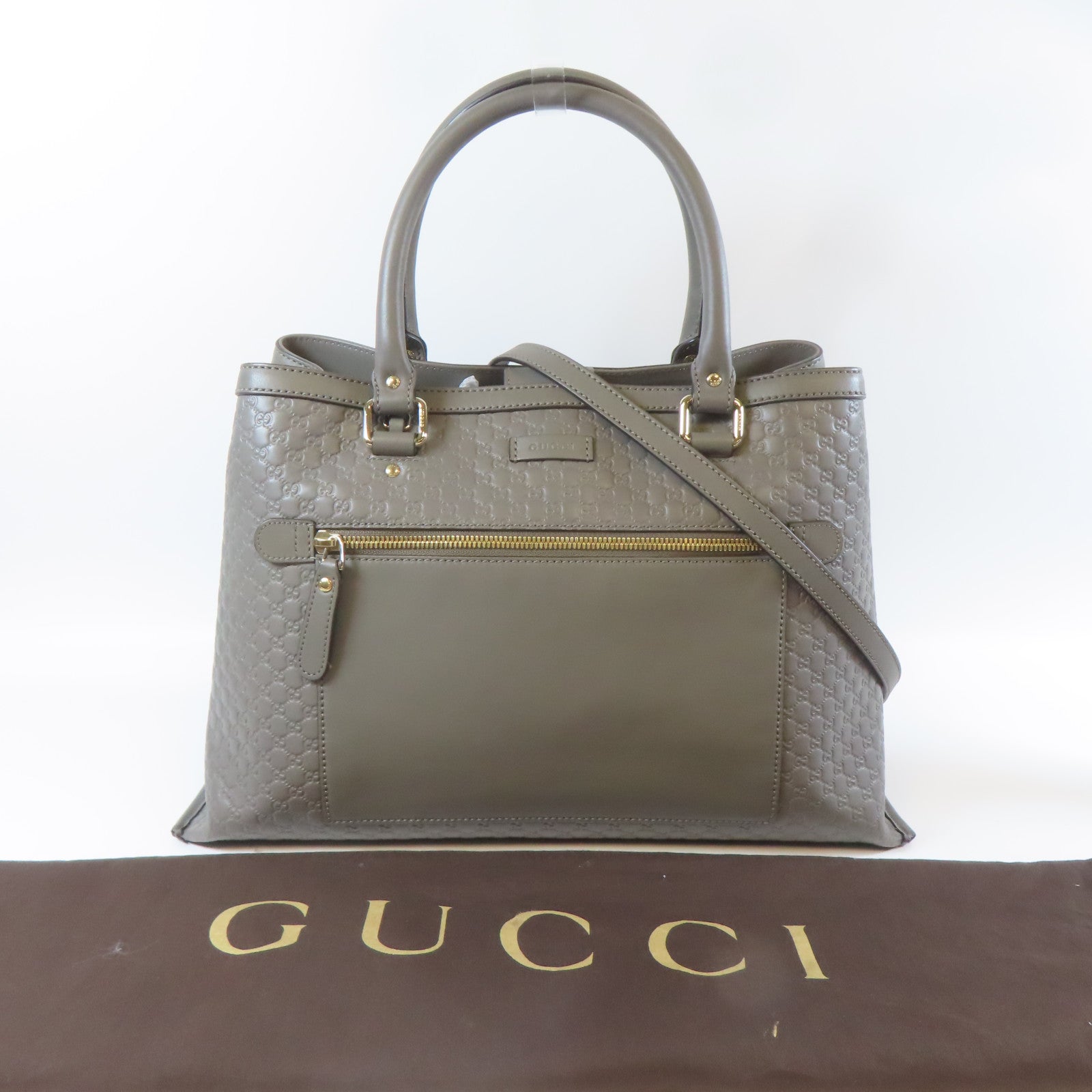 GUCCI 牛皮皮革Shoulder Bag金扣手挽肩背兩用袋灰色