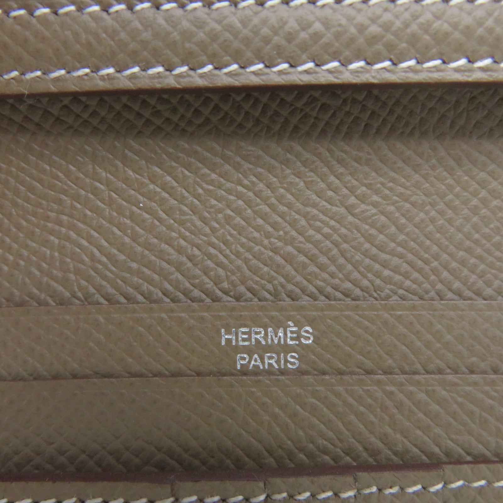 HERMES Epsom Leather Bearn Wallet Silver Buckle Short Wallet Etoupe Brown