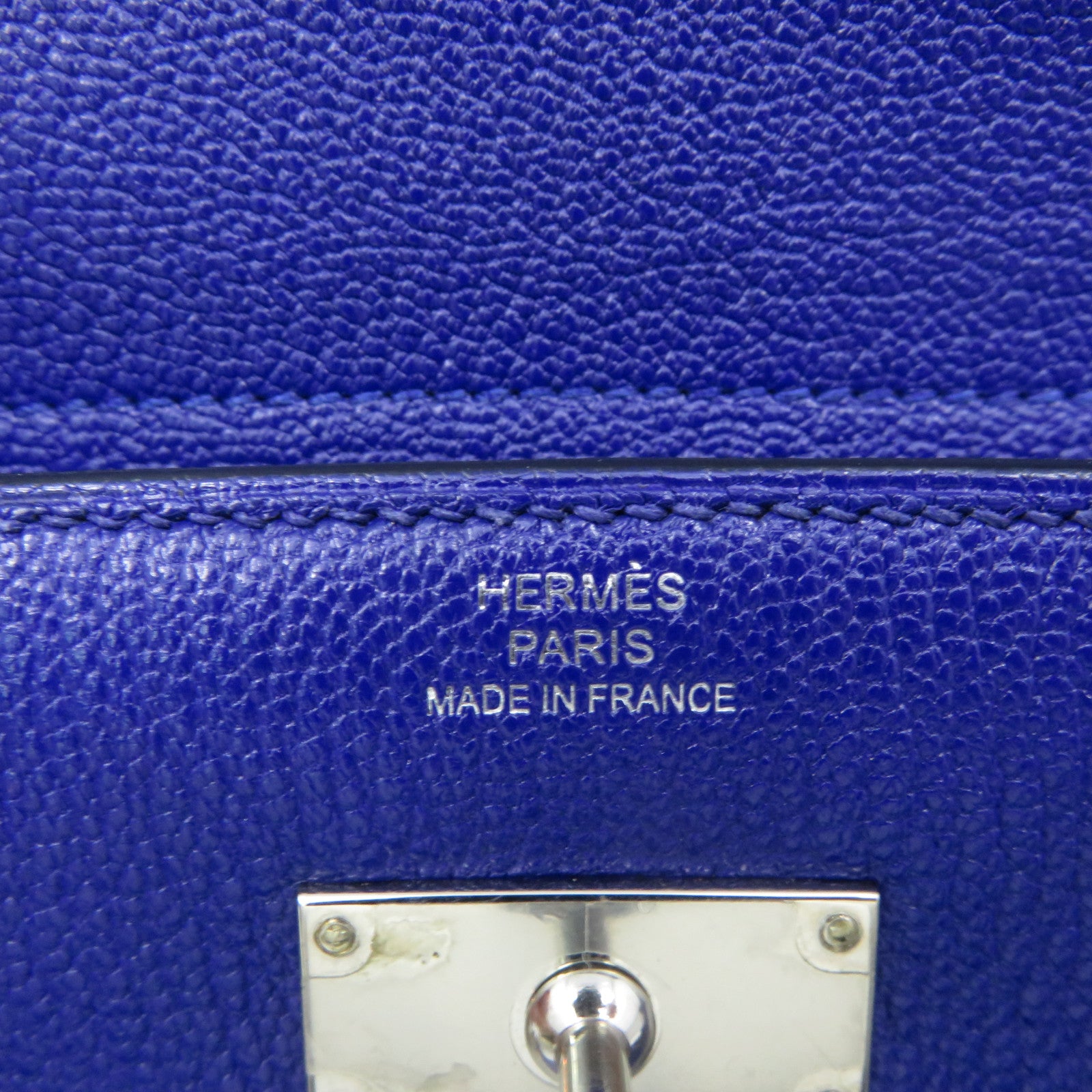 HERMES Chevre皮革Kelly Short Wallet银扣短钱包Bleu Electrique蓝色