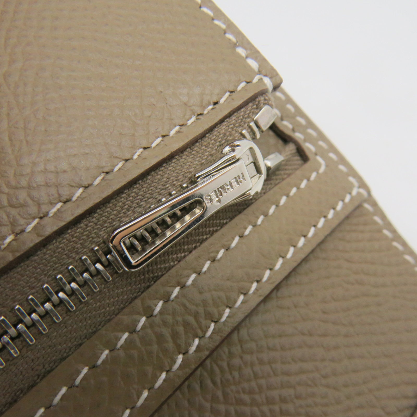 HERMES Epsom Leather Bearn Wallet Silver Buckle Short Wallet Etoupe Brown