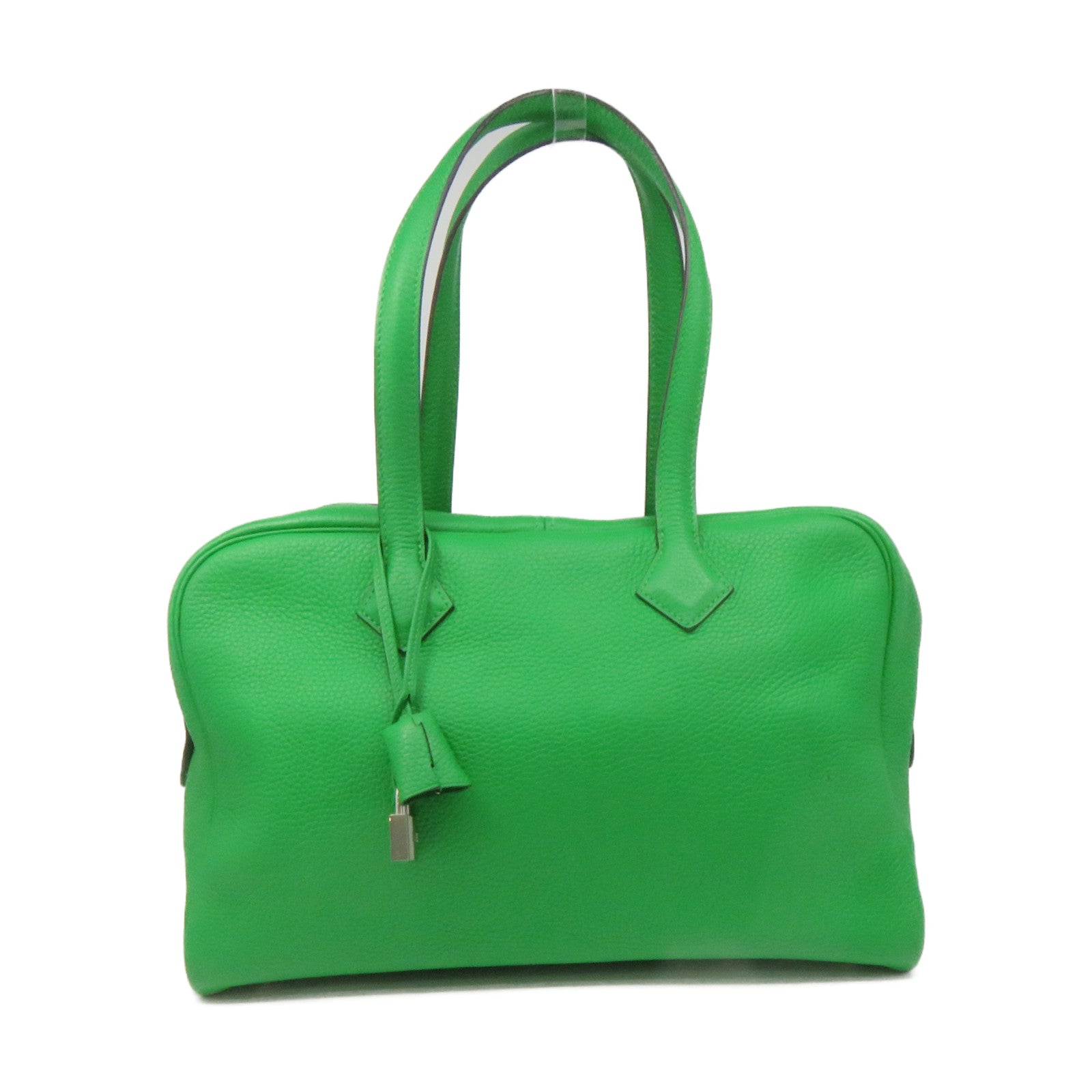 HERMES Clemence皮革Victolia銀扣手挽袋竹子綠色