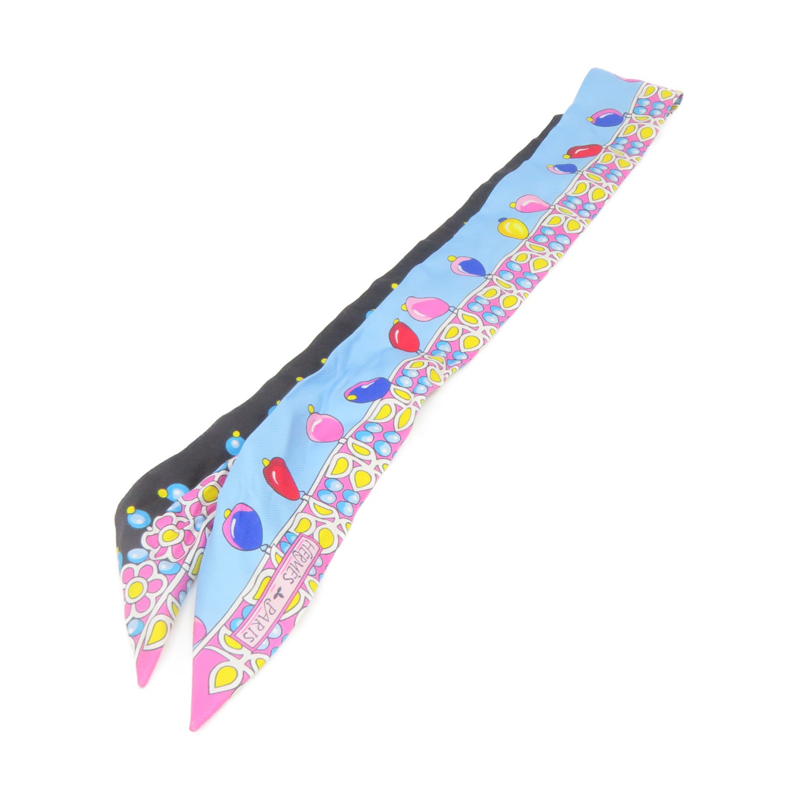 HERMES Silk Twilly Scarf Light Blue/Pink/Color