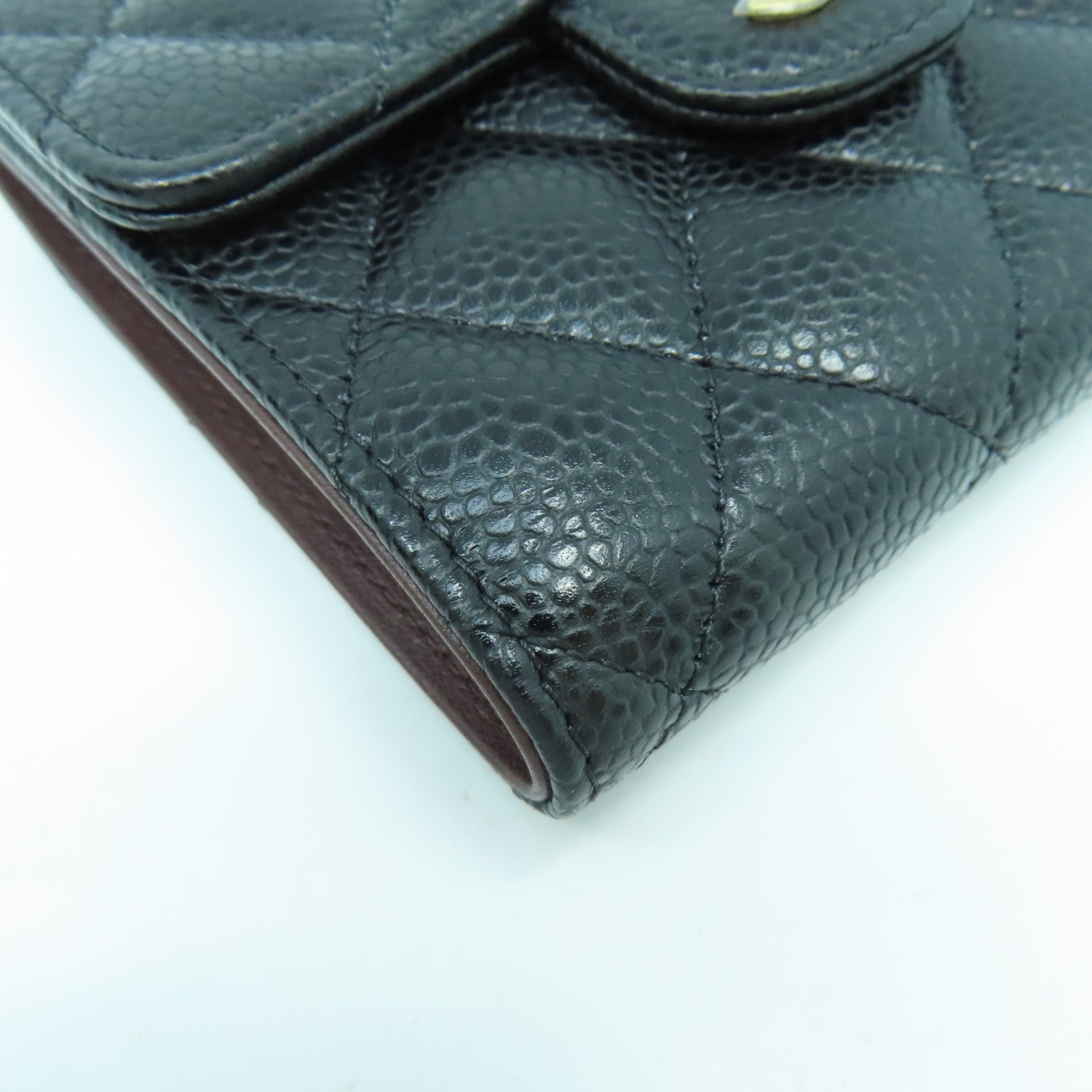 CHANEL 菱格Caviar皮革Wallet金扣錢包黑色