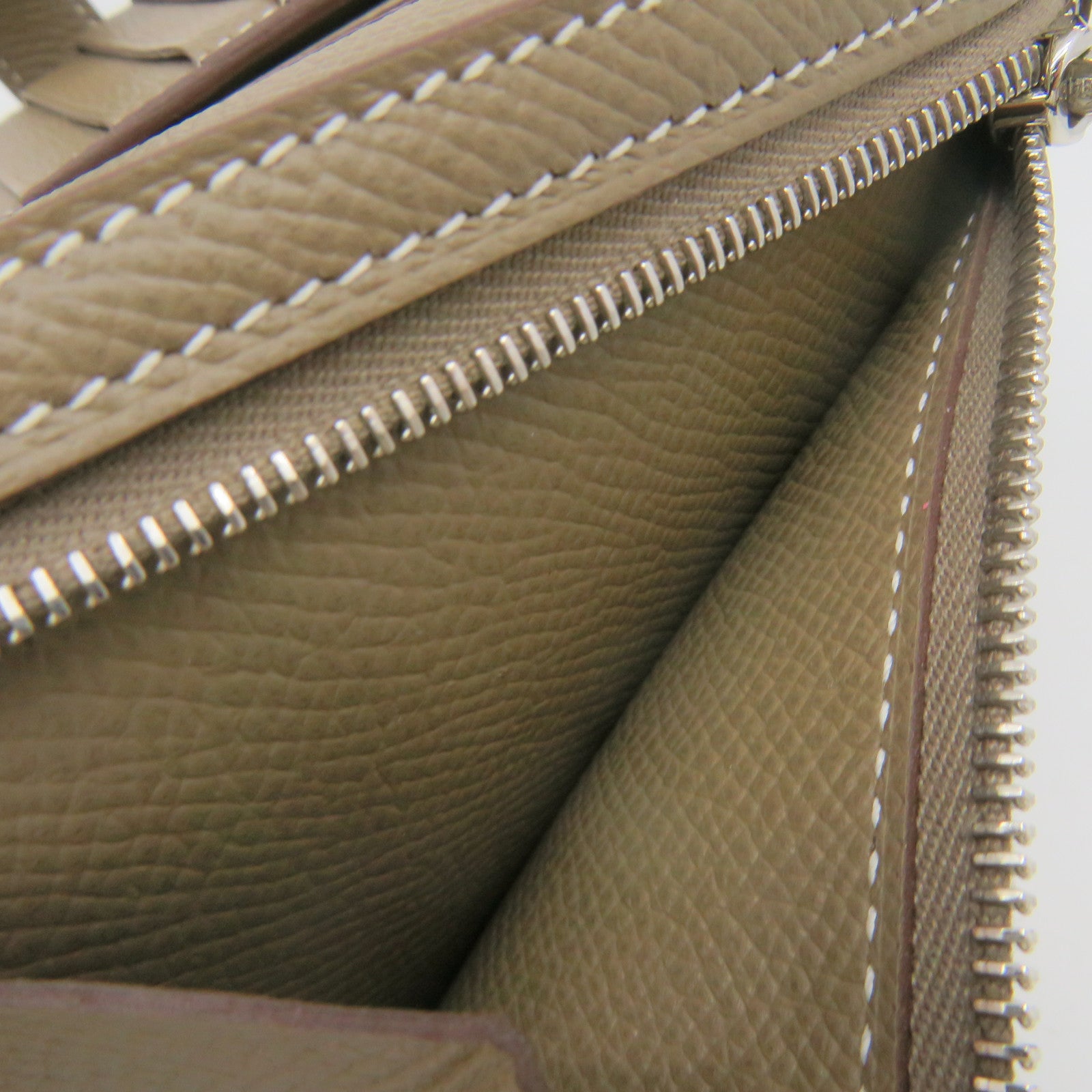 HERMES Epsom Leather Bearn Wallet Silver Buckle Short Wallet Etoupe Brown