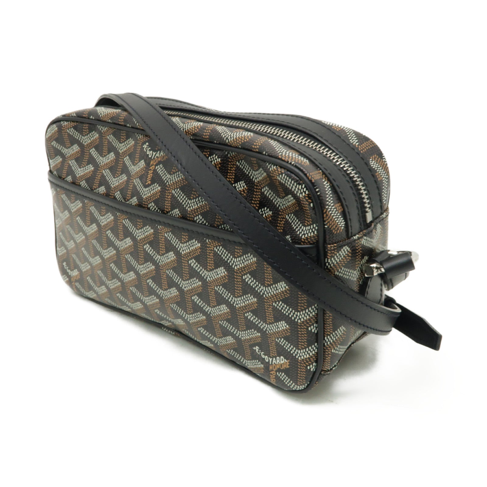 GOYARD 塗層帆布Cap-Vert PM銀扣肩背袋黒色/棕色