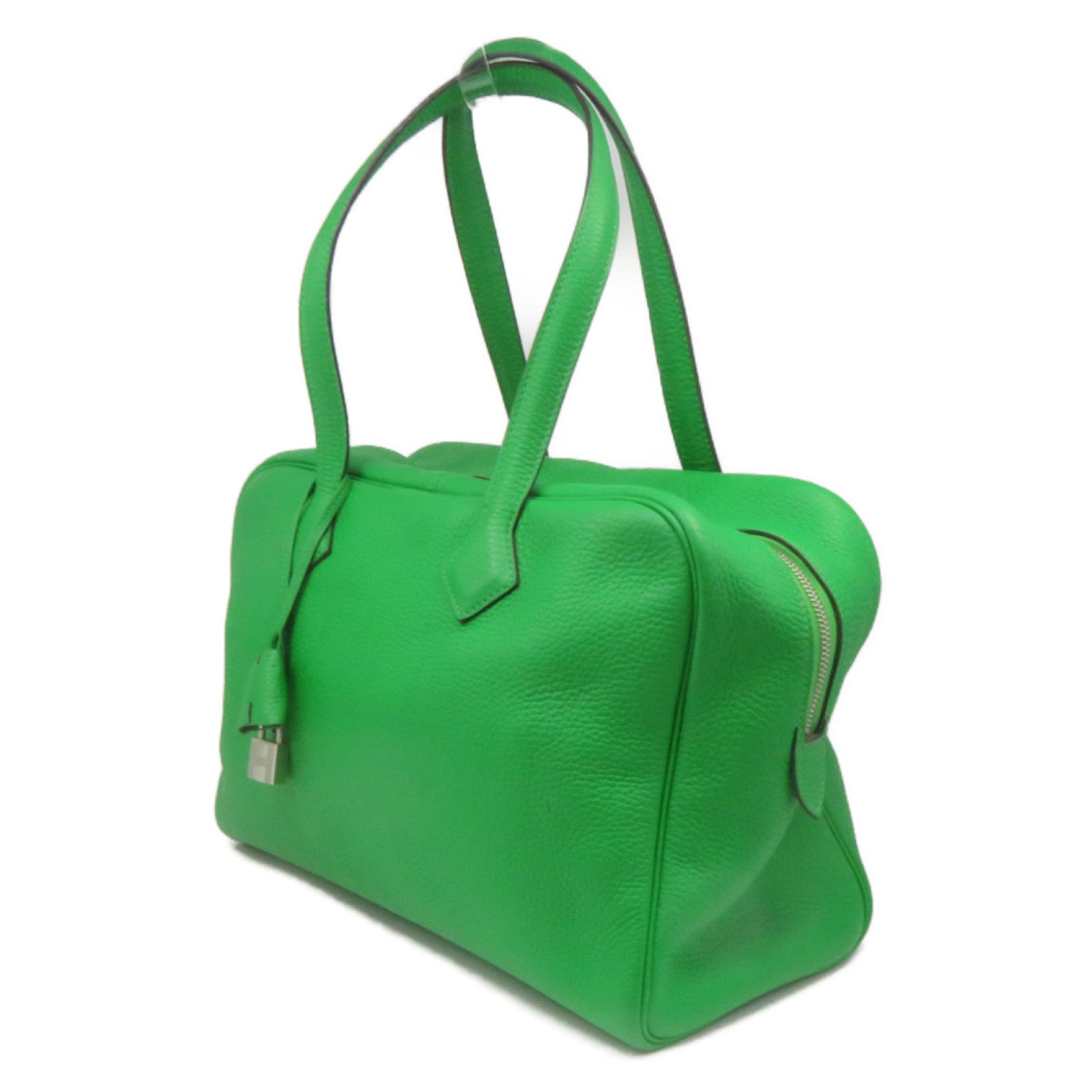 HERMES Clemence皮革Victolia銀扣手挽袋竹子綠色