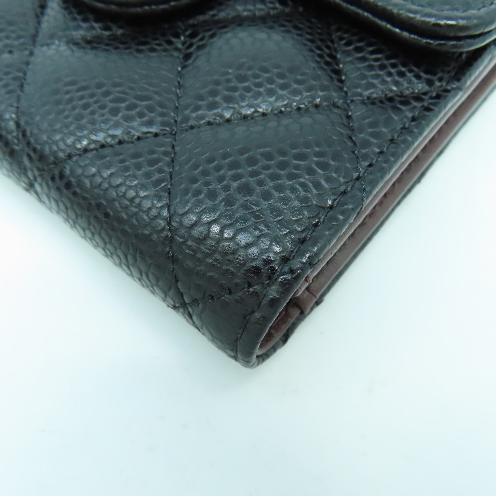 CHANEL 菱格Caviar皮革Wallet金扣錢包黑色