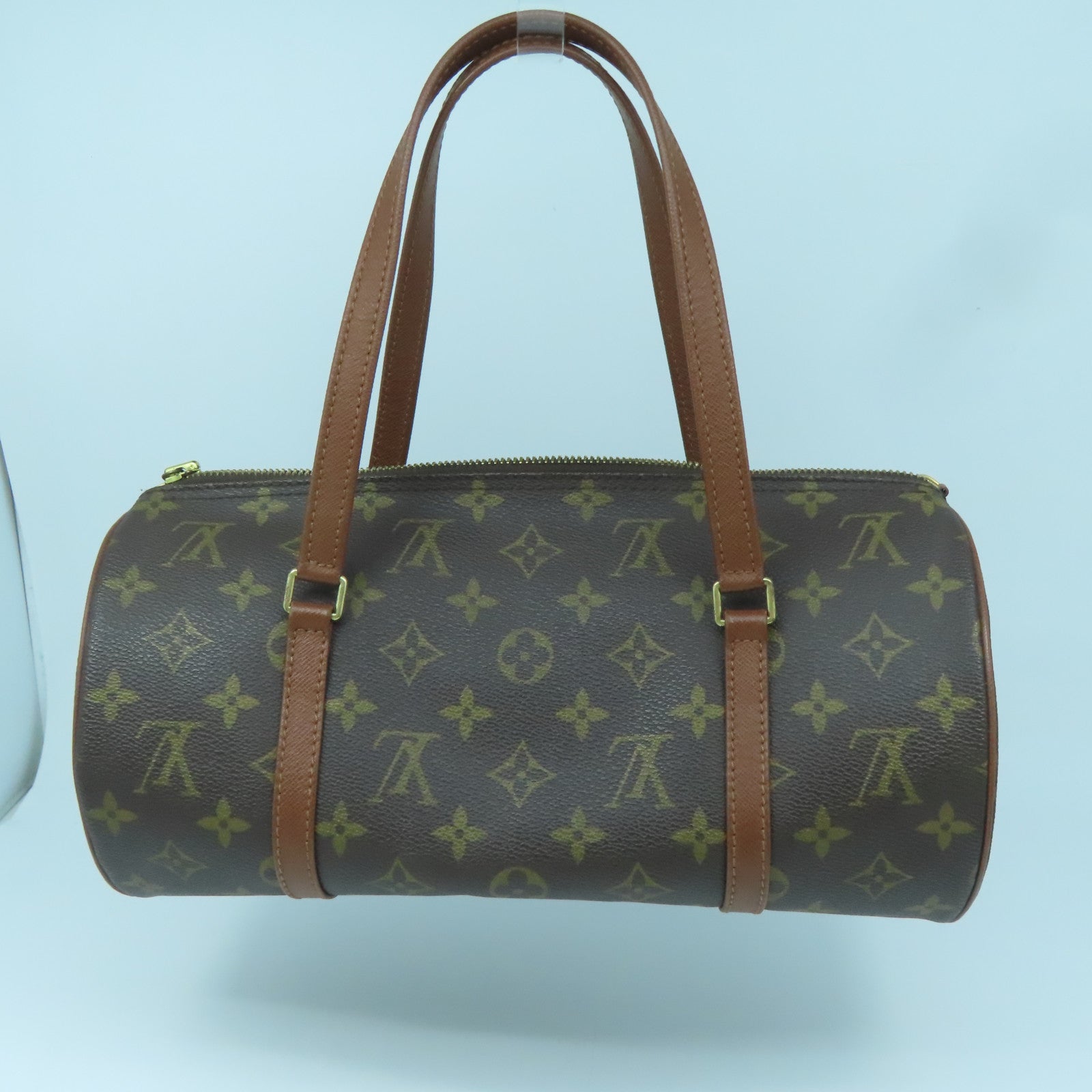 LOUIS VUITTON Monogram Papillon gold buckle handle bag brown