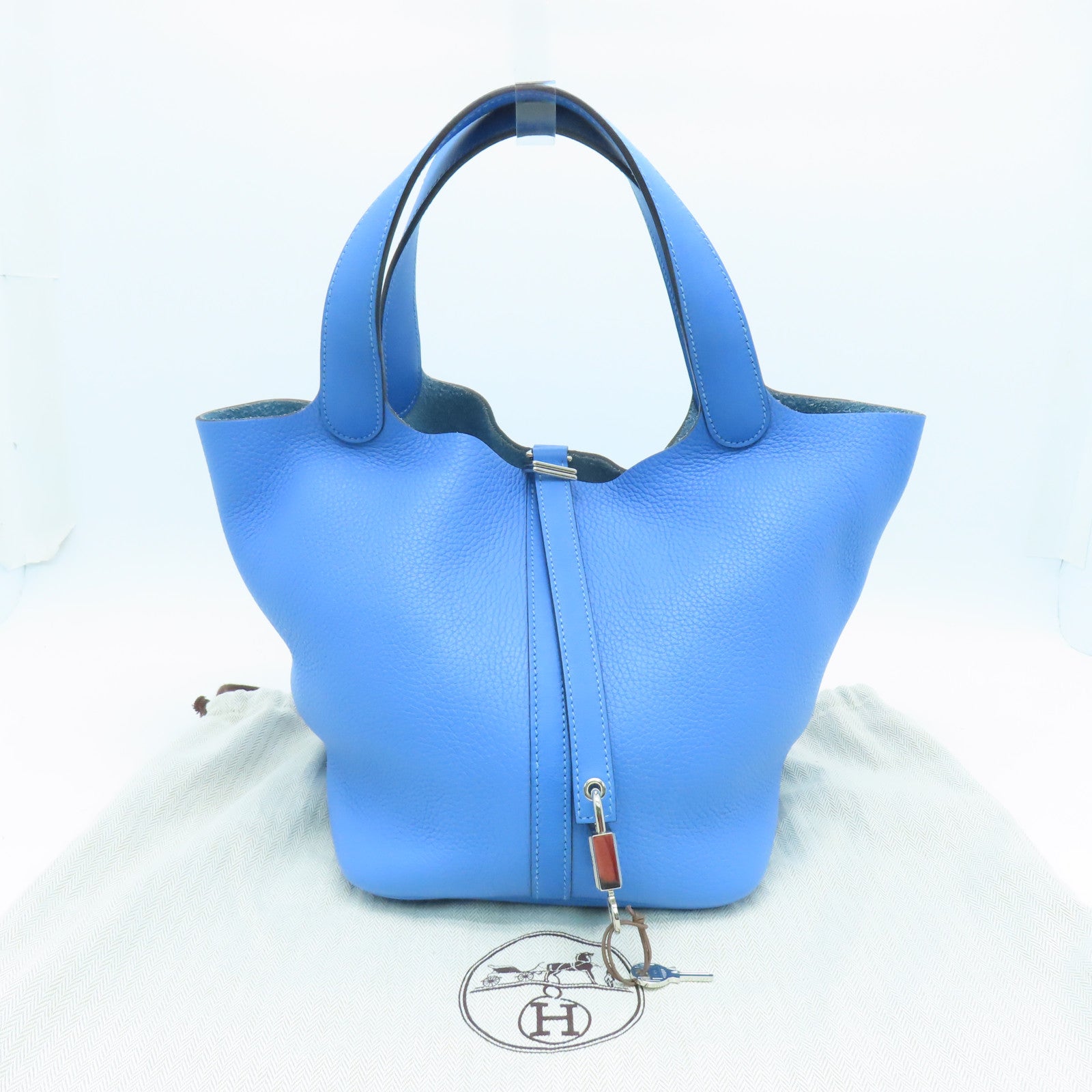 HERMES Clemence皮革Picotin MM手挽袋Bleu Paradis藍色