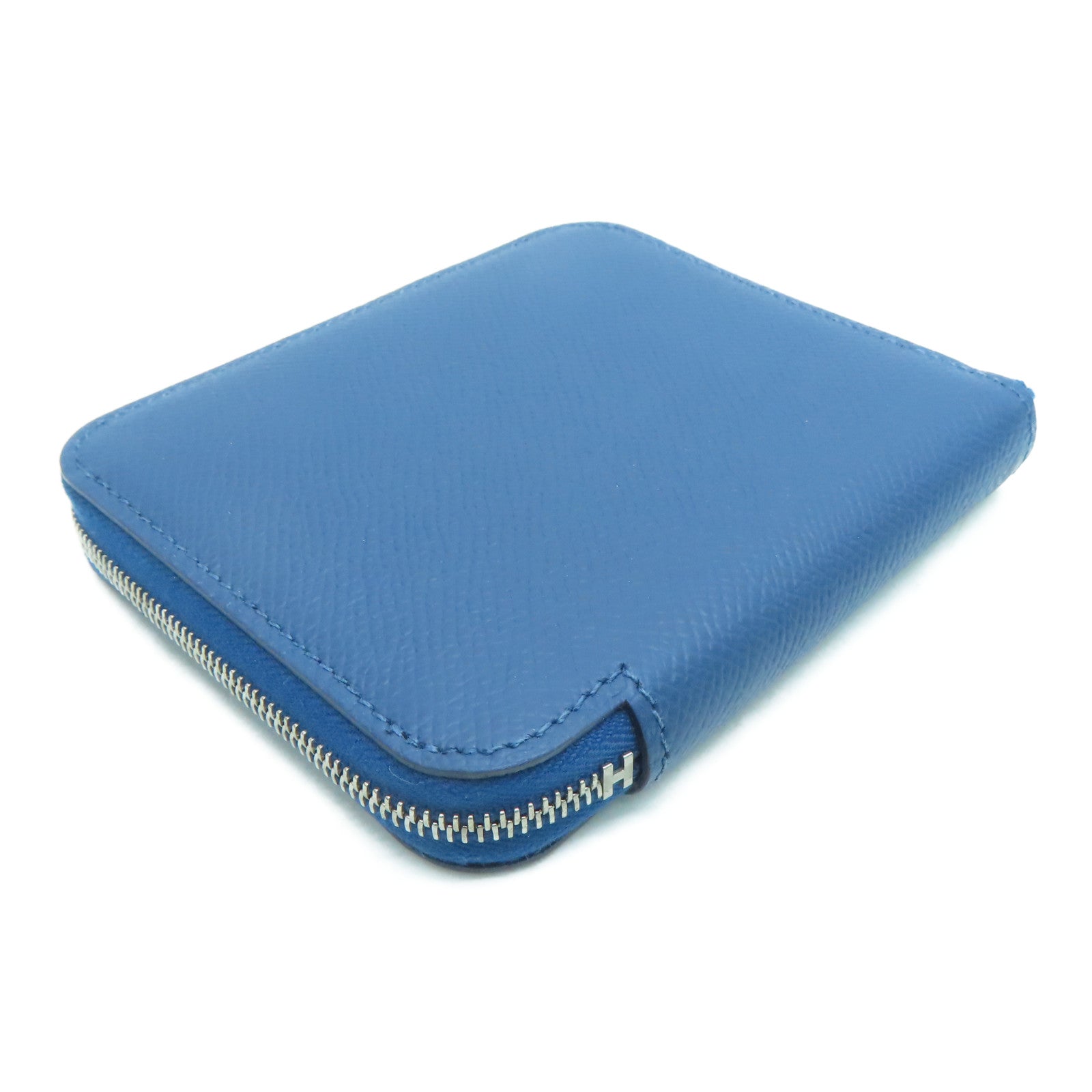 HERMES 【激減優惠】Epsom皮革Silk‘in Compact Wallet拉鏈錢包藍色