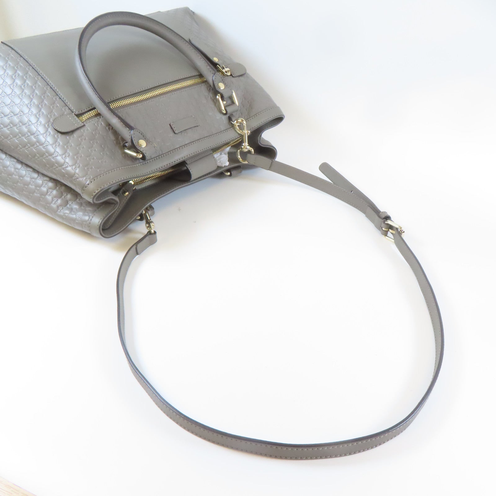 GUCCI 牛皮皮革Shoulder Bag金扣手挽肩背兩用袋灰色