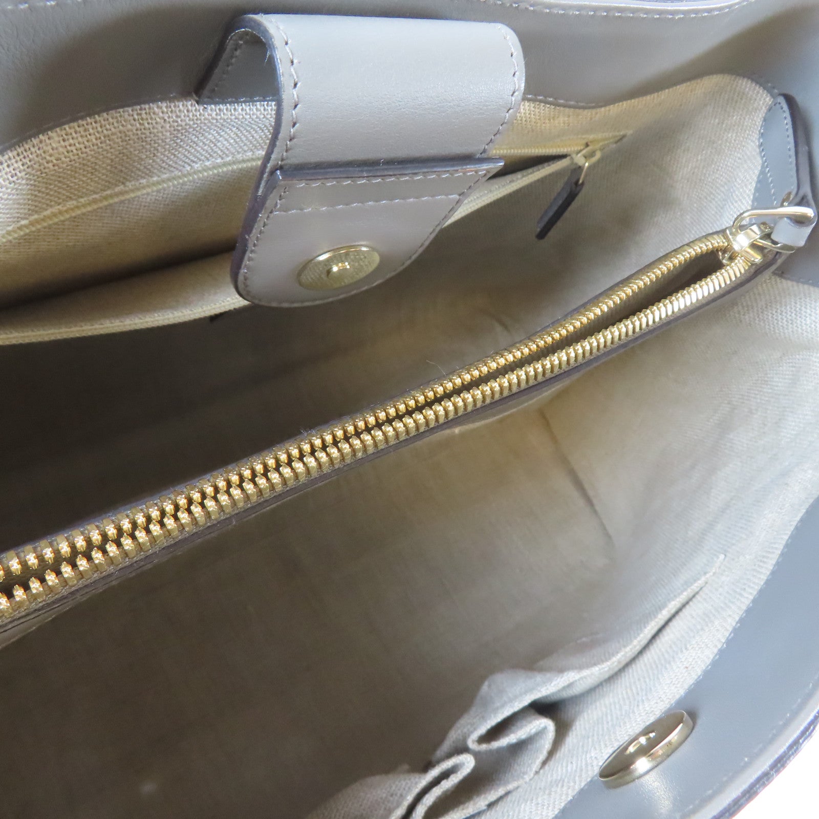 GUCCI 牛皮皮革Shoulder Bag金扣手挽肩背兩用袋灰色
