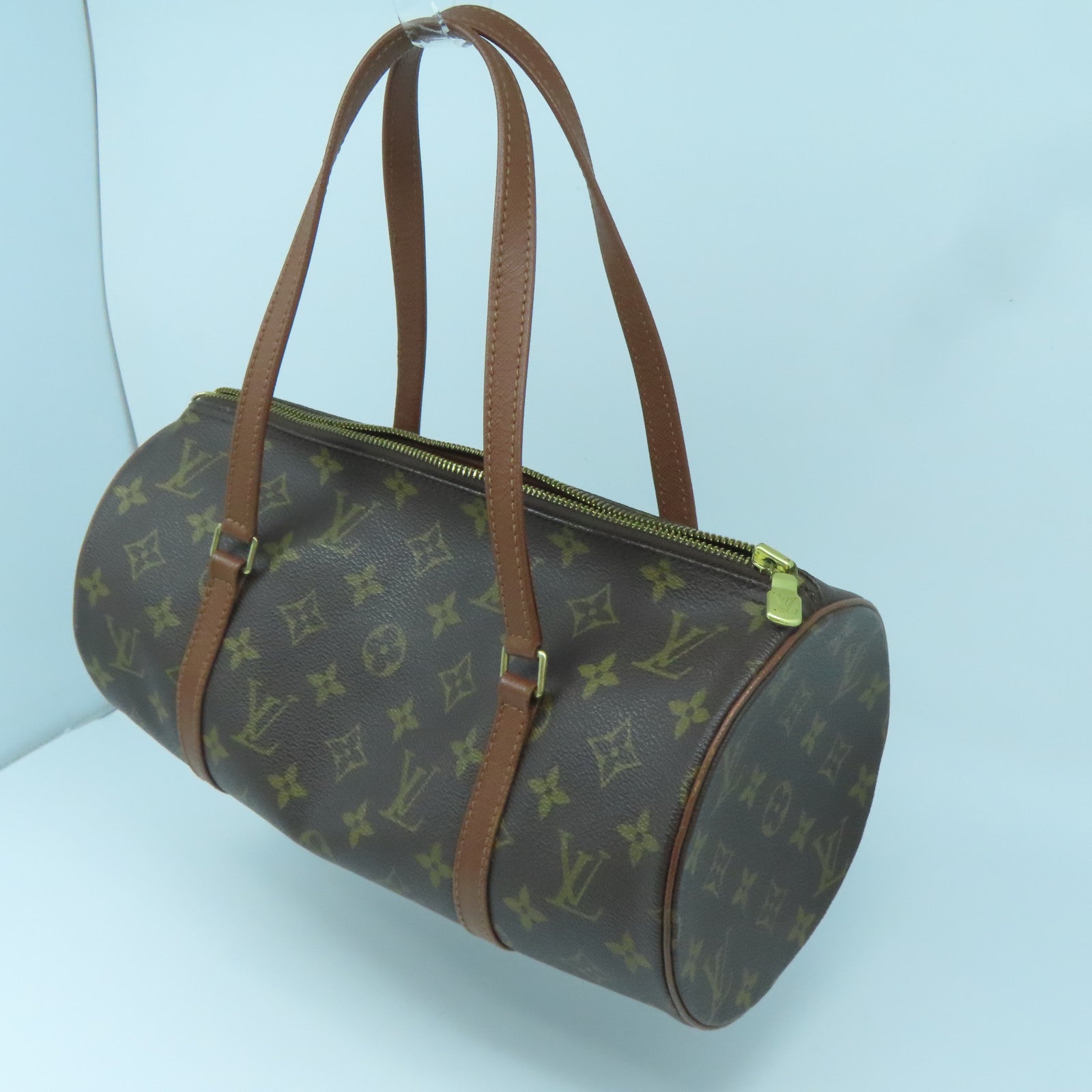 LOUIS VUITTON Monogram Papillon gold buckle handle bag brown
