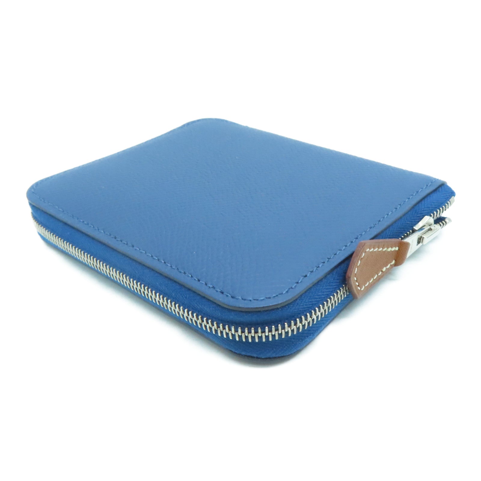HERMES 【激減優惠】Epsom皮革Silk‘in Compact Wallet拉鏈錢包藍色