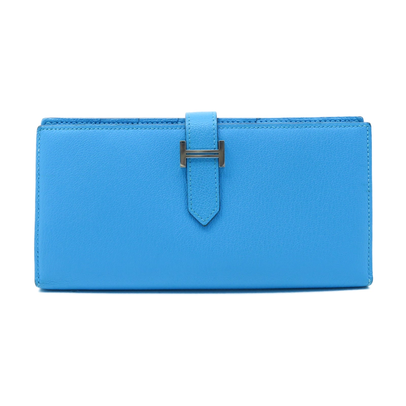 HERMES 【激減優惠】Chevre皮革Bearn bi-fold Long wallet銀扣長錢包藍色