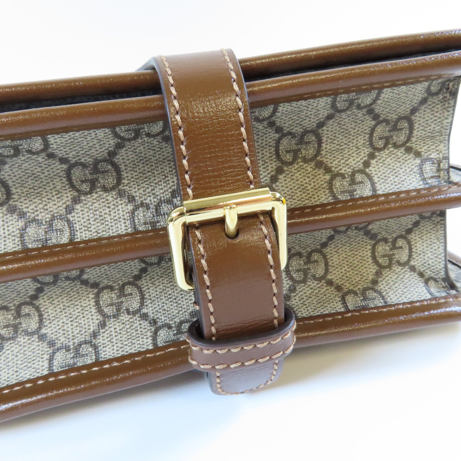 GUCCI 塗層帆布GG Retro金扣肩背袋啡色