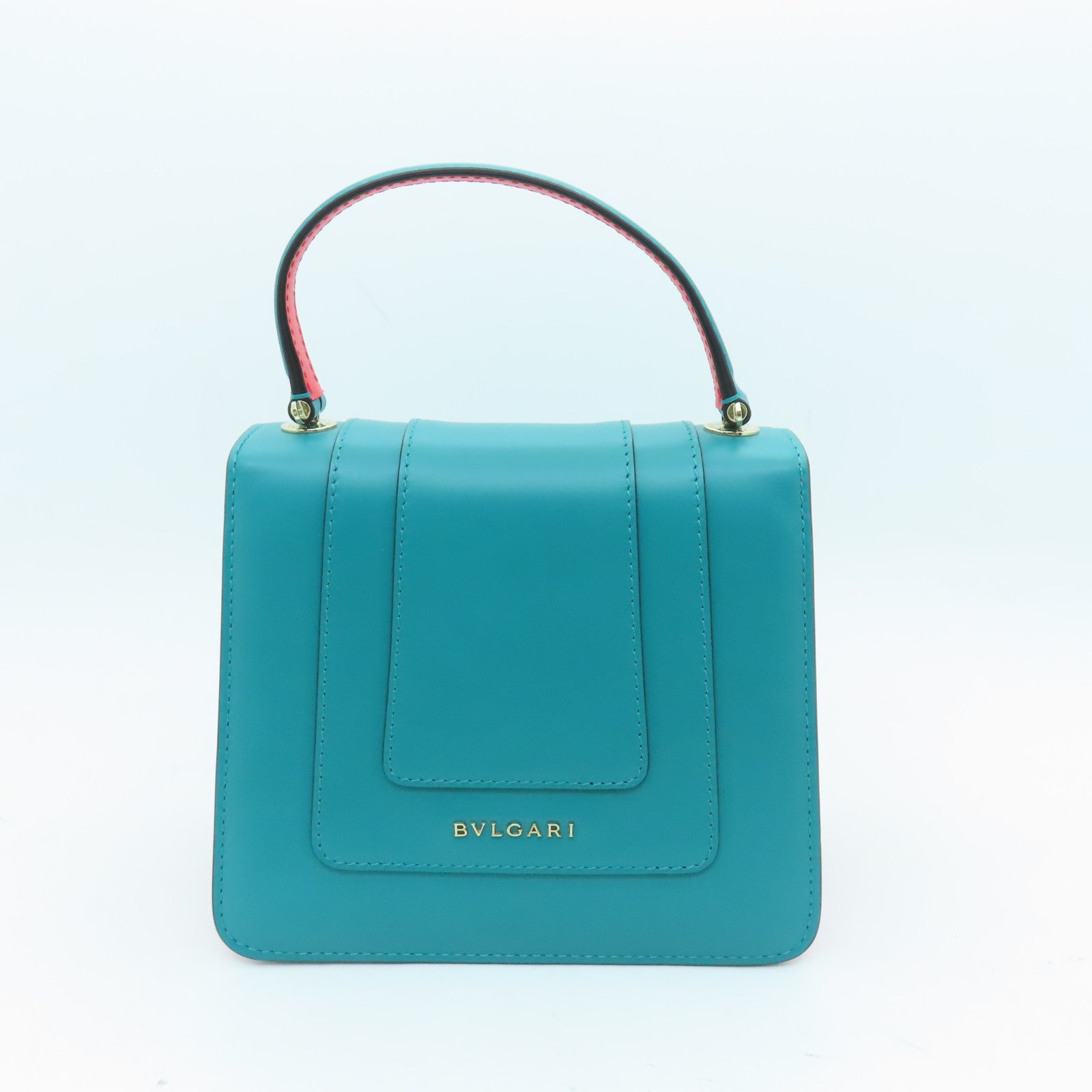 BVLGARI Cowhide Leather 2 Way Bag Gold Buckle Handle Chain Strap Shoulder Bag Red/Green