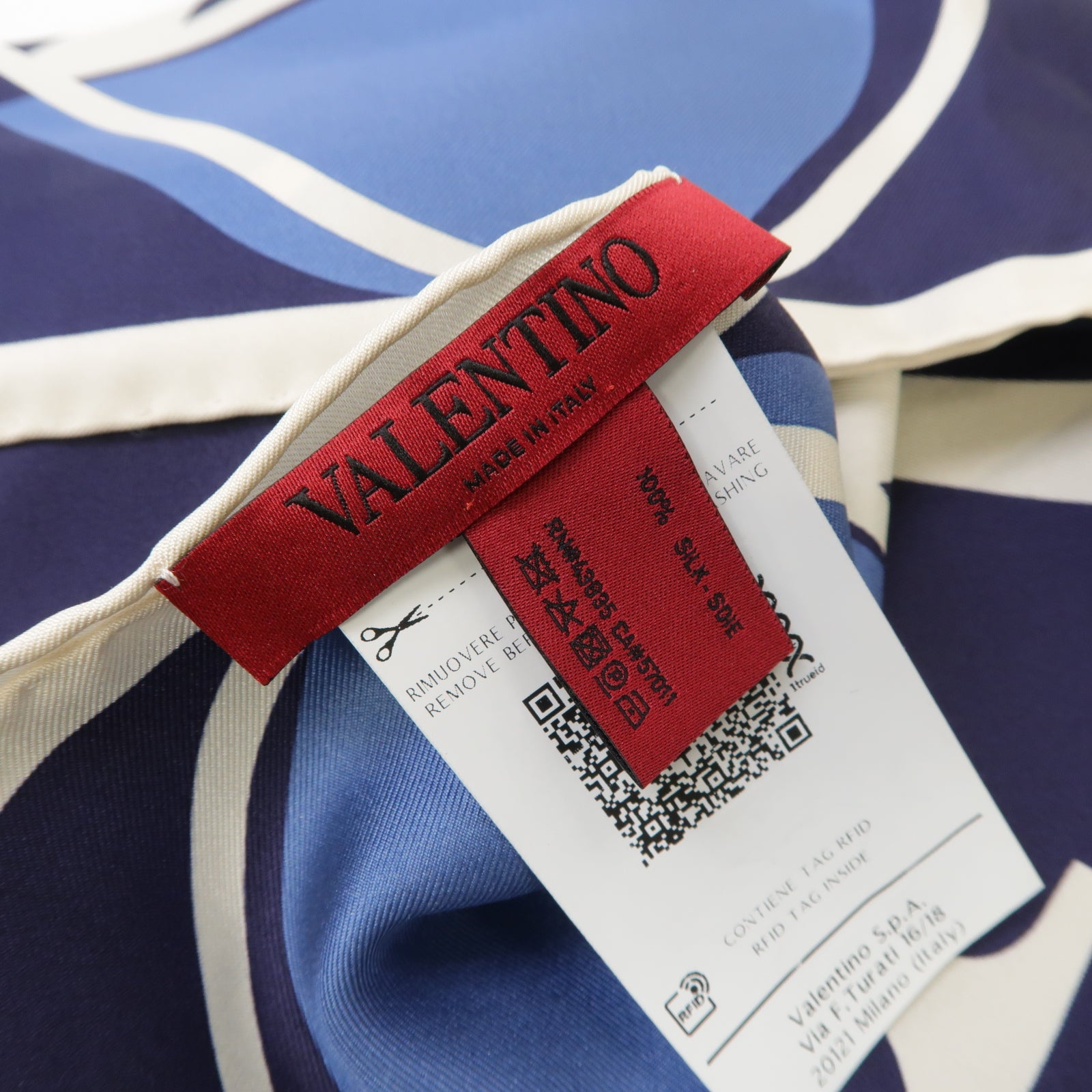 Valentino 絲質Scarf絲巾深藍色/白色