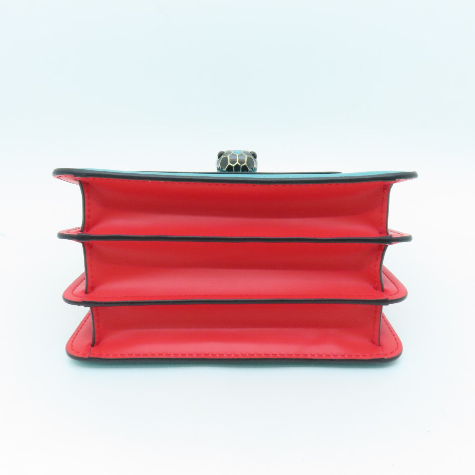 BVLGARI Cowhide Leather 2 Way Bag Gold Buckle Handle Chain Strap Shoulder Bag Red/Green