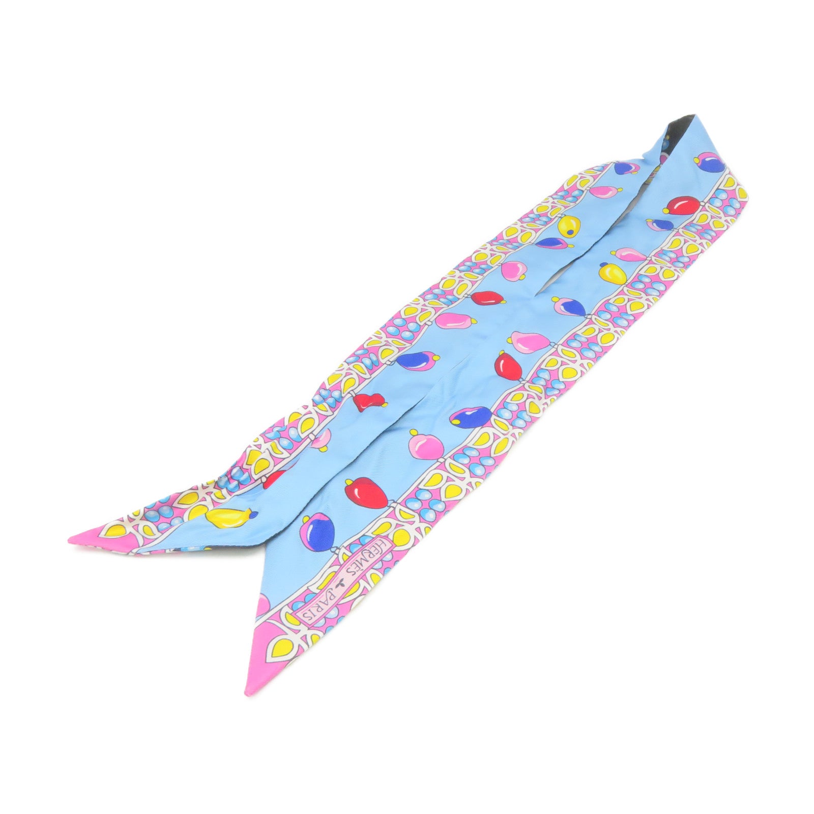 HERMES Silk Twilly Scarf Light Blue/Pink/Color
