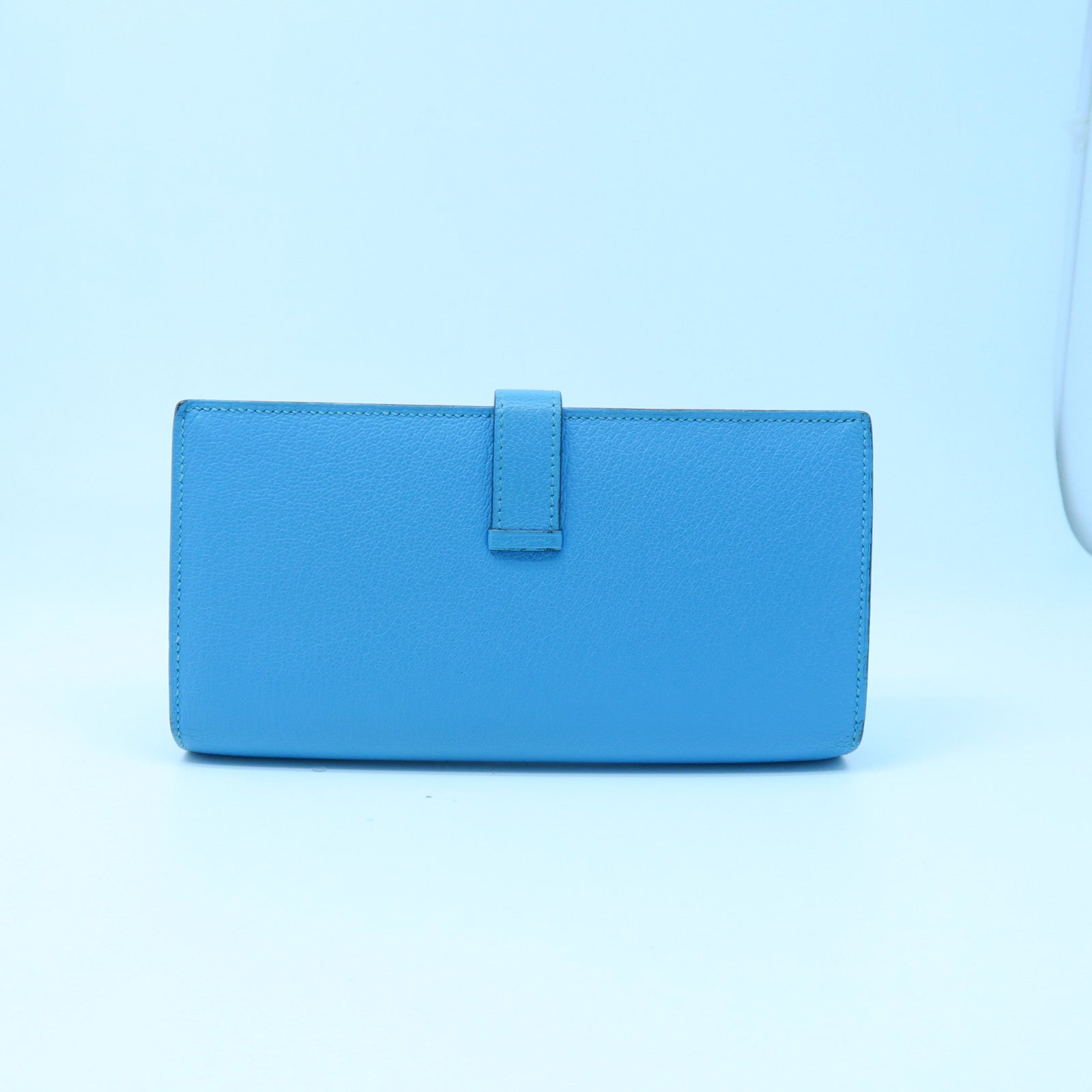 HERMES 【激減優惠】Chevre皮革Bearn bi-fold Long wallet銀扣長錢包藍色