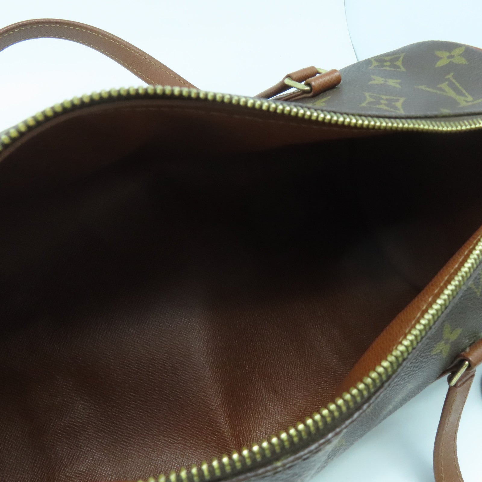 LOUIS VUITTON Monogram Papillon gold buckle handle bag brown