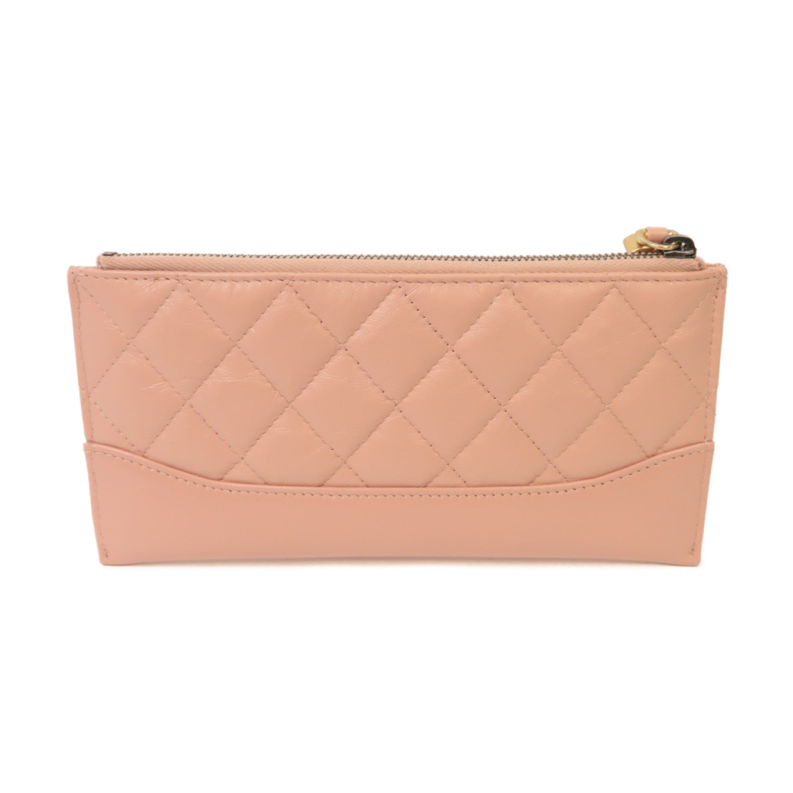 CHANEL 菱格皮革Zipped Long Wallet金扣粉紅色
