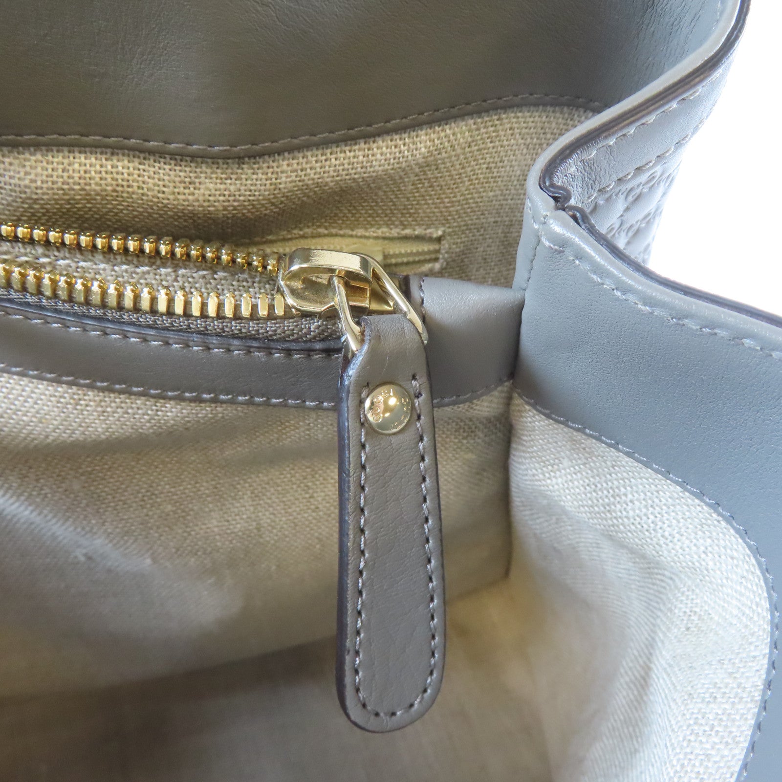 GUCCI 牛皮皮革Shoulder Bag金扣手挽肩背兩用袋灰色
