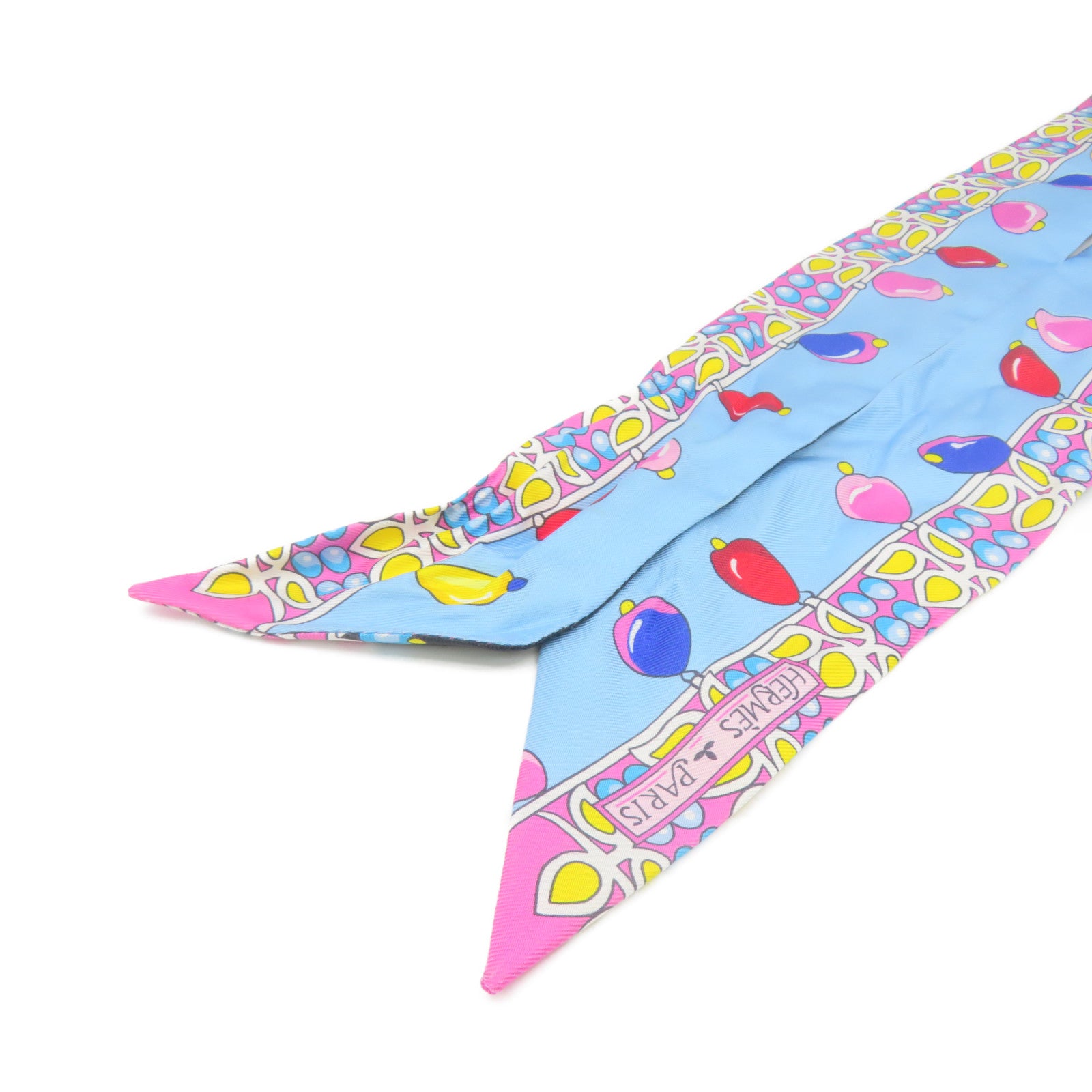 HERMES Silk Twilly Scarf Light Blue/Pink/Color