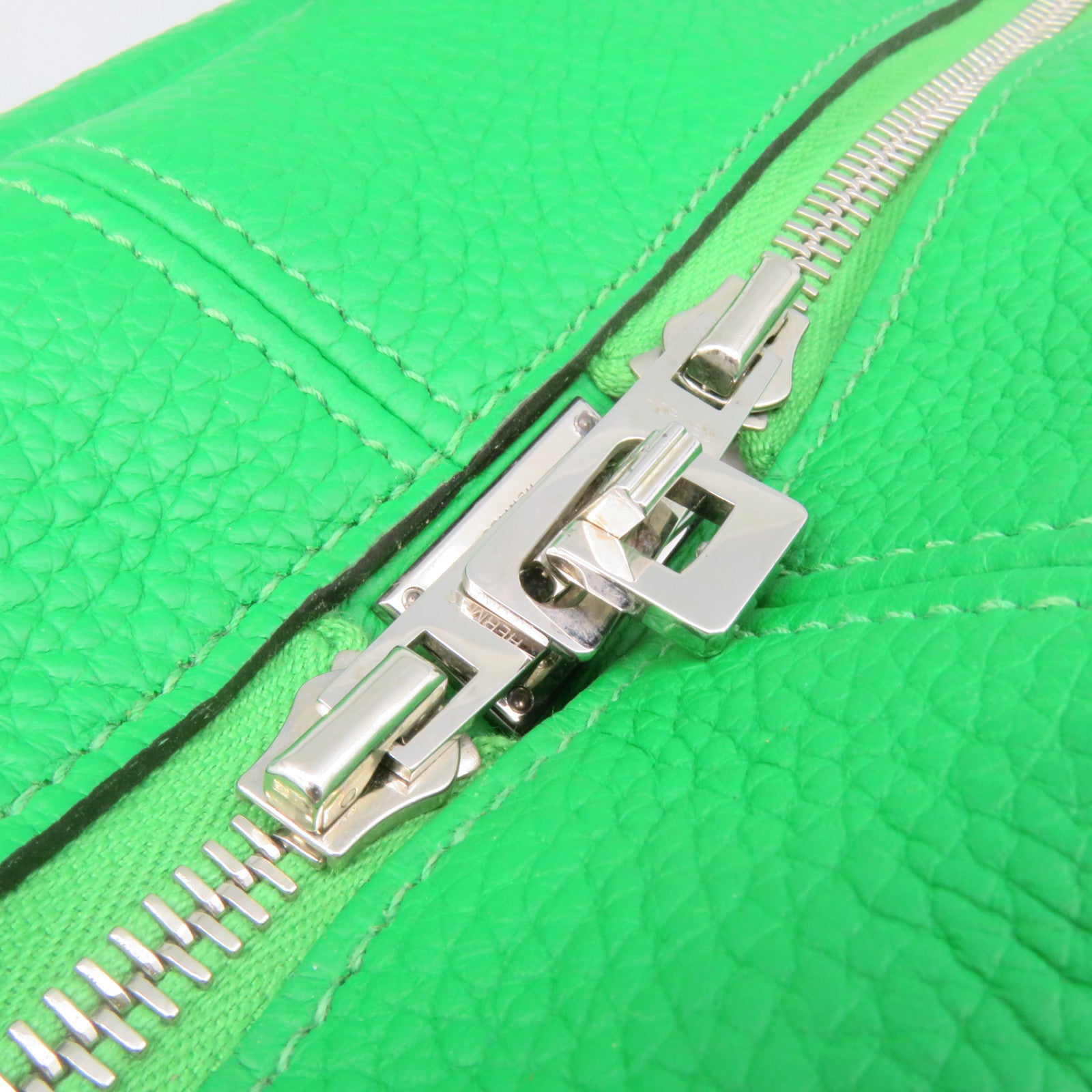 HERMES Clemence皮革Victolia銀扣手挽袋竹子綠色