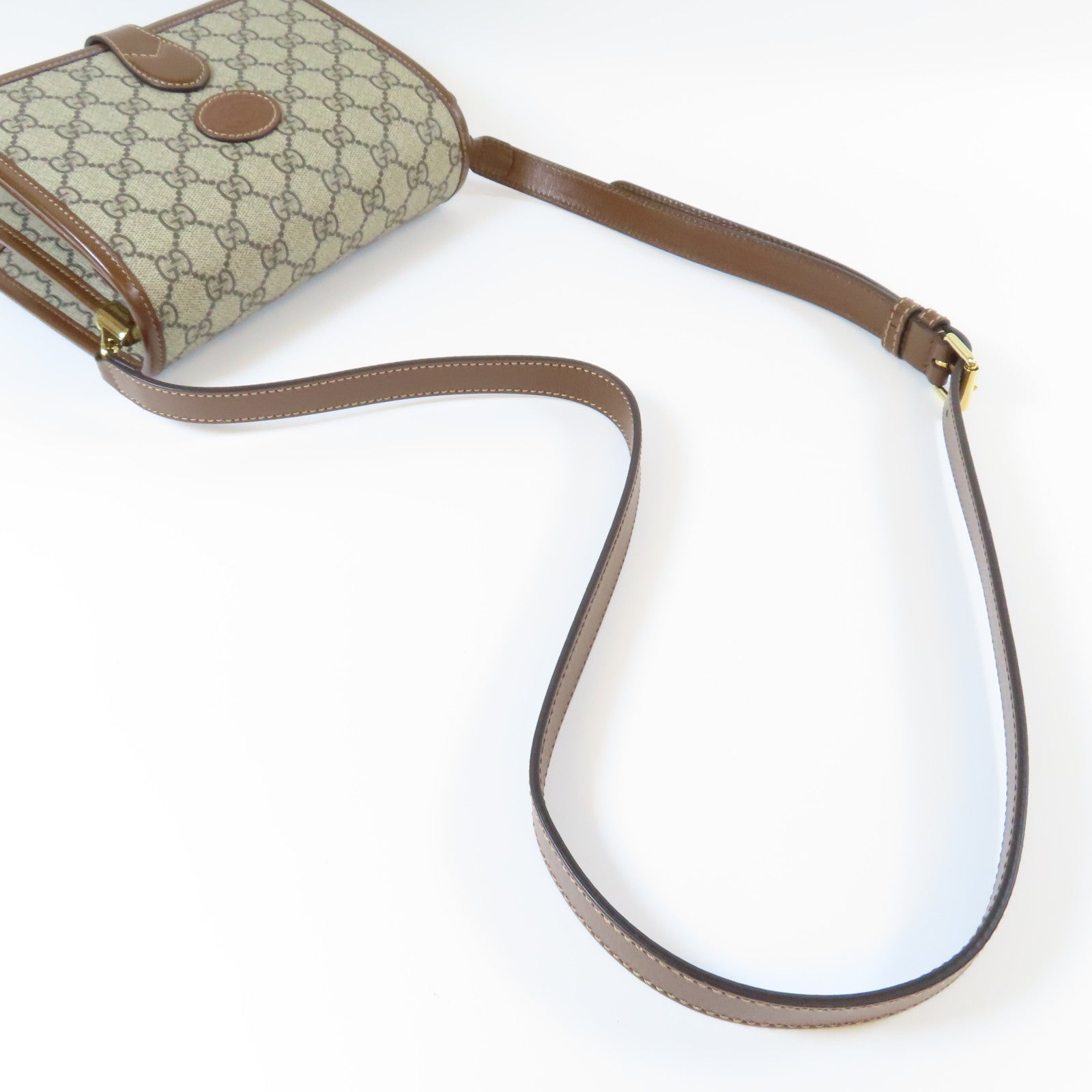GUCCI 塗層帆布GG Retro金扣肩背袋啡色