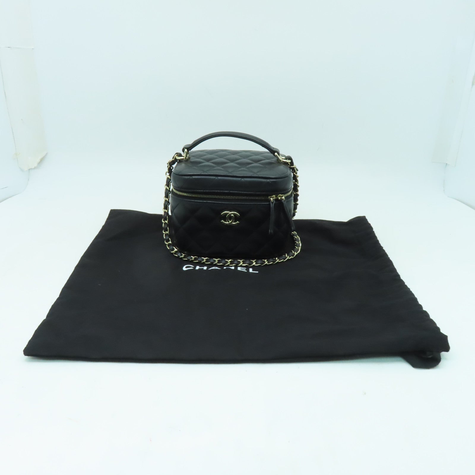 CHANEL 菱格羊皮皮革Chain Shoulder Bag金扣手挽肩背兩用袋黒色