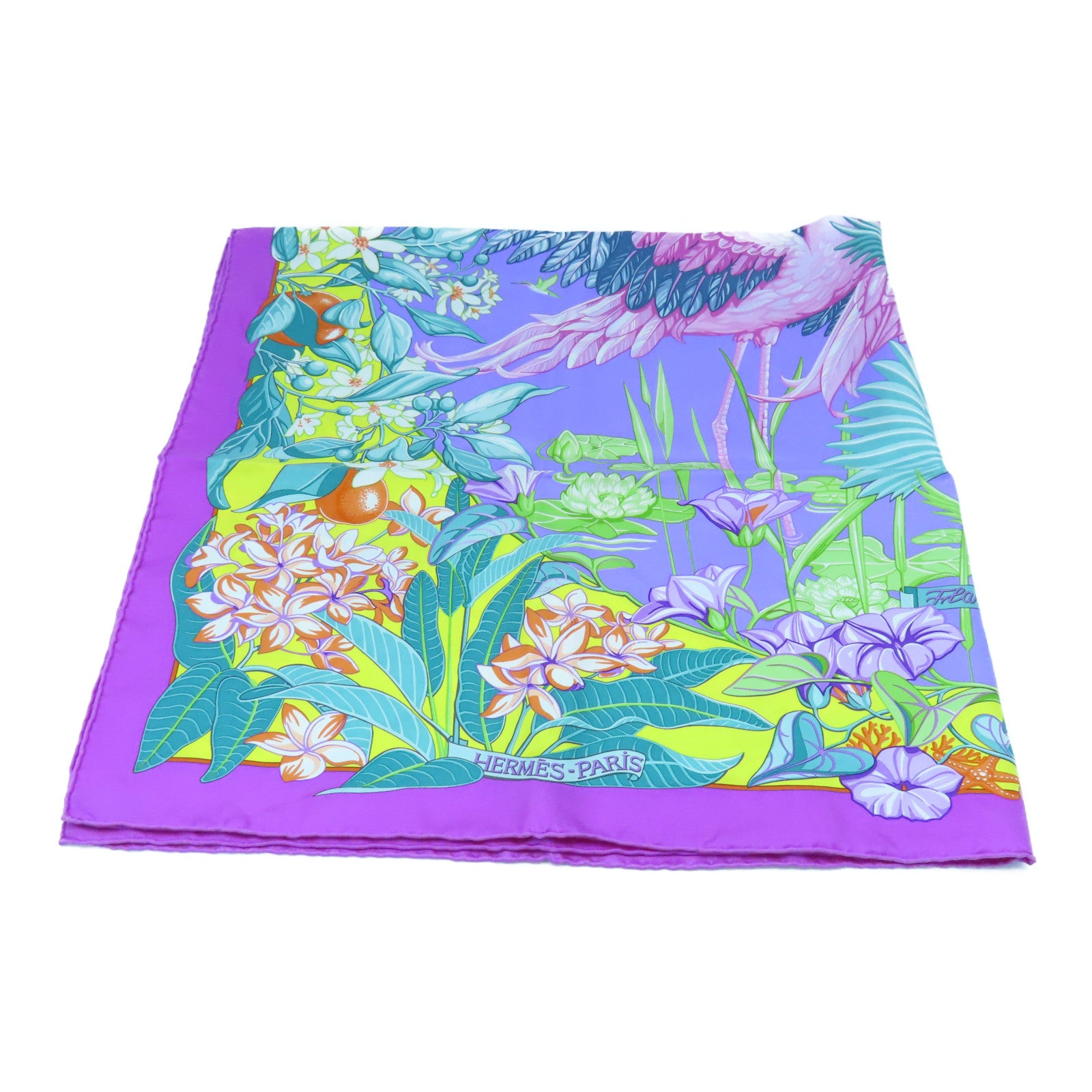 HERMES 丝质Scarf 90x90丝巾紫色黄色