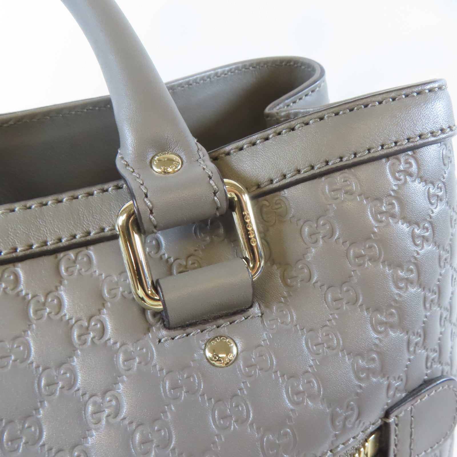 GUCCI 牛皮皮革Shoulder Bag金扣手挽肩背兩用袋灰色
