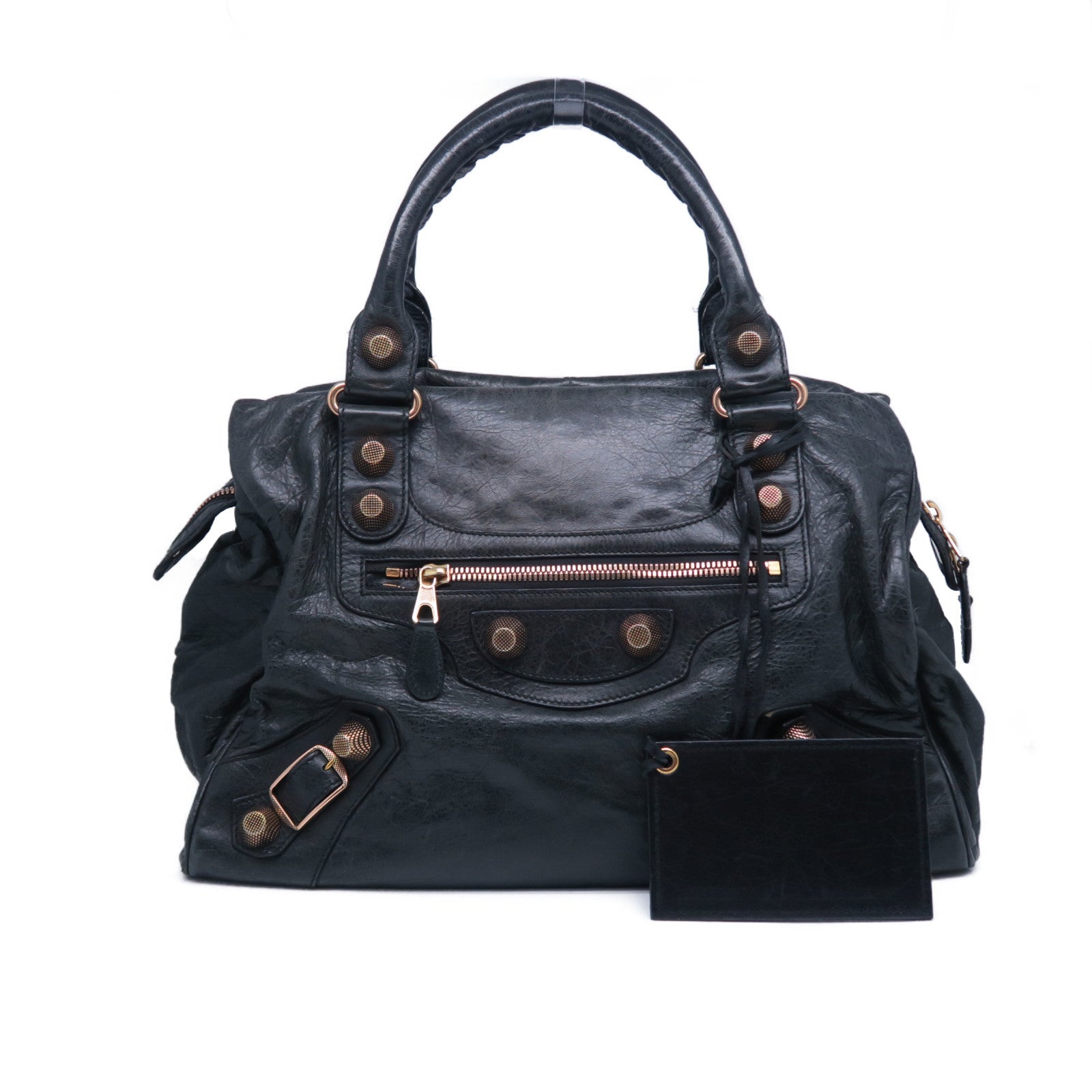 BALENCIAGA 羊皮皮革City金扣肩背袋黑色