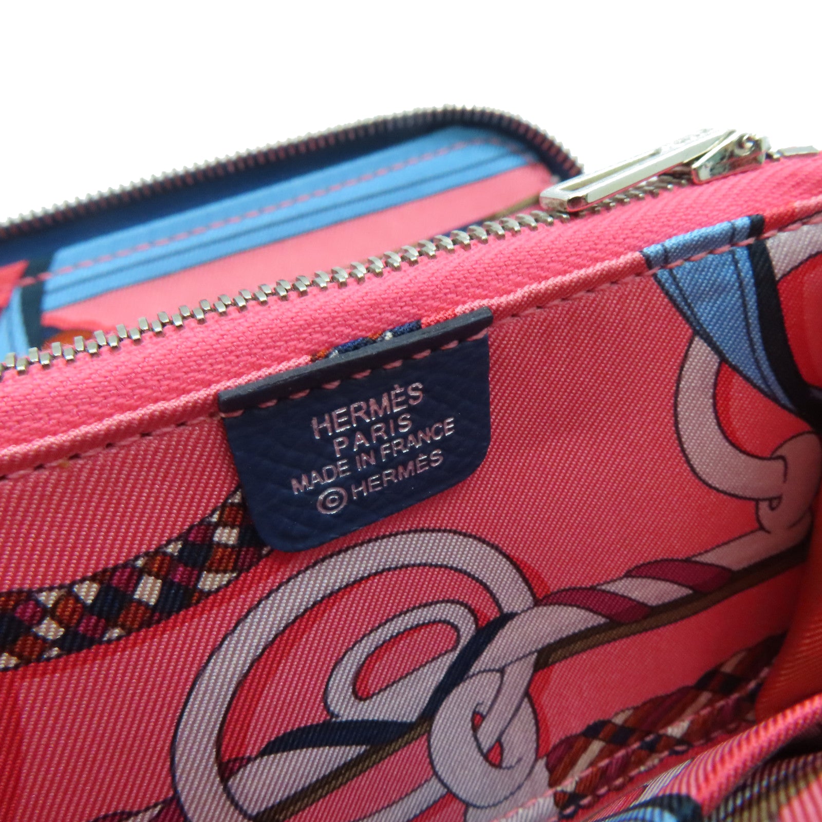 HERMES 【激減優惠】Epsom皮革Silk‘in Compact Wallet拉鏈錢包藍色