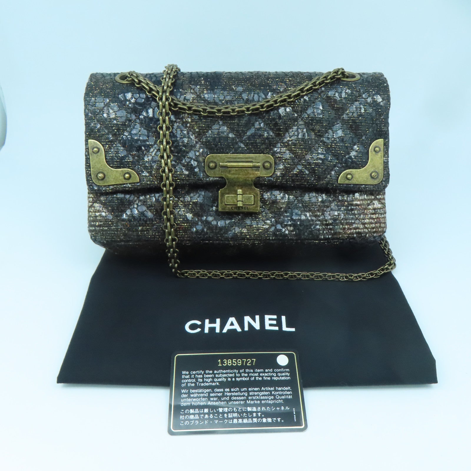 CHANEL Rhombus Coated Canvas Chain Shoulder Bag Gold Buckle Chain Belt Shoulder Bag Brown/Black