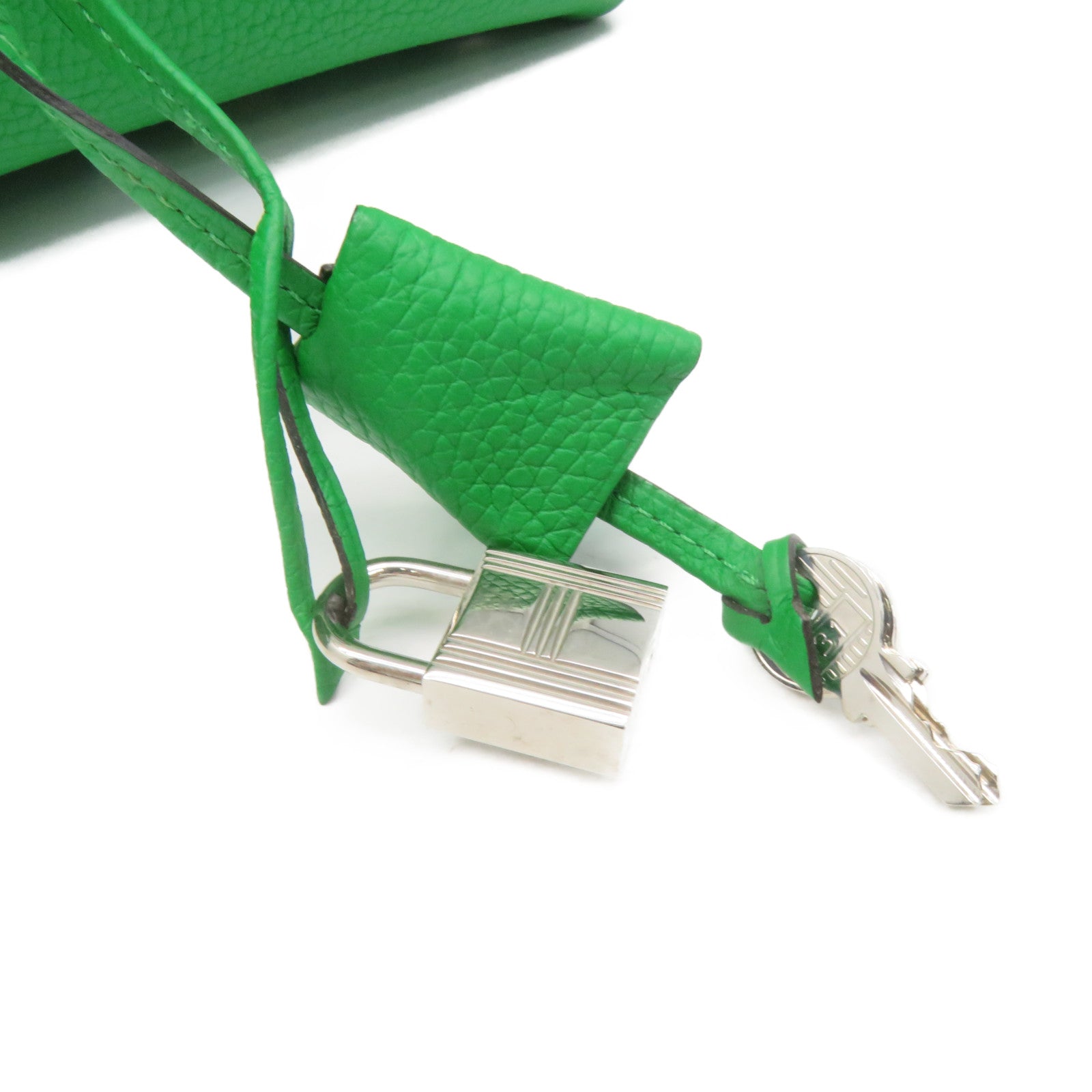 HERMES Clemence皮革Victolia銀扣手挽袋竹子綠色