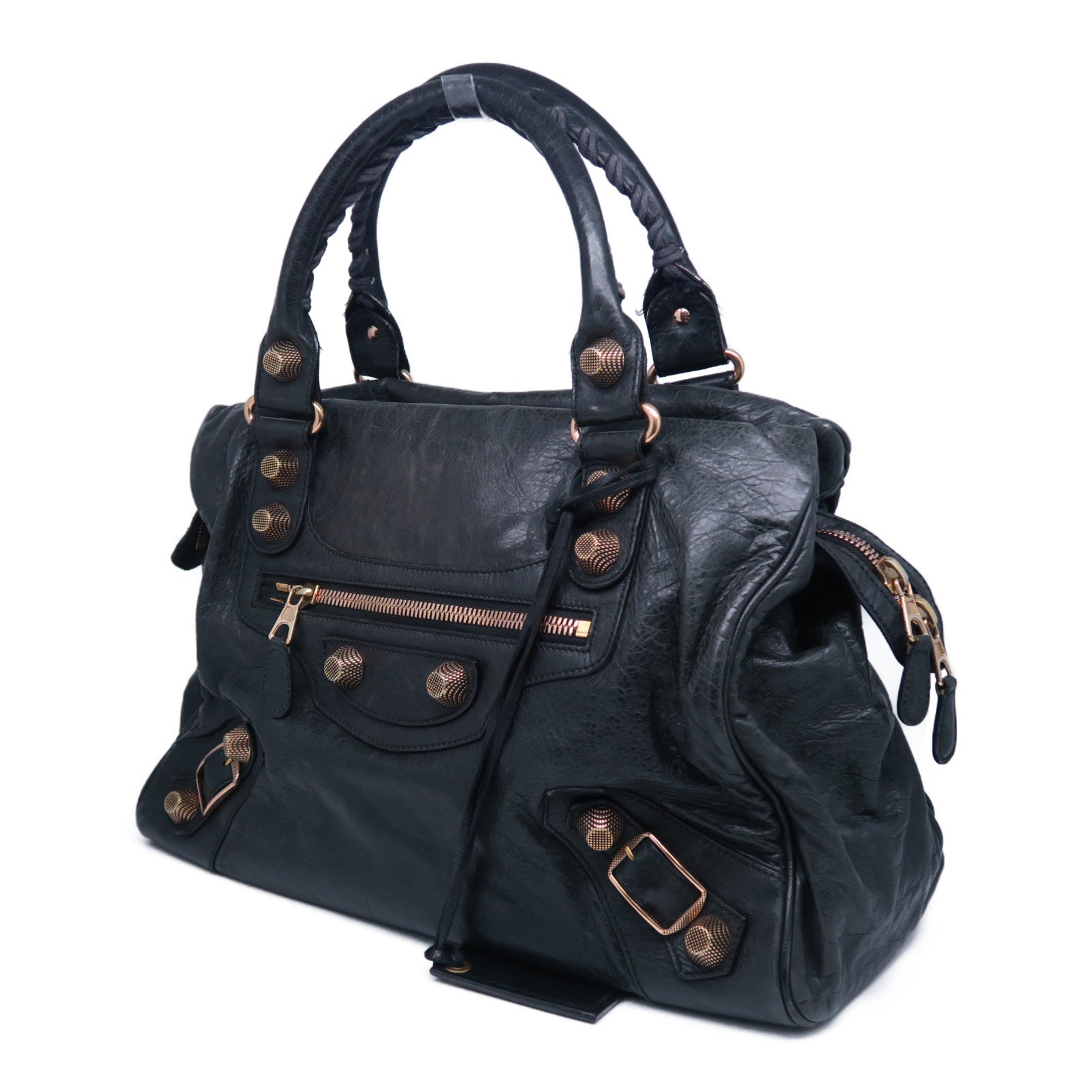 BALENCIAGA 羊皮皮革City金扣肩背袋黑色