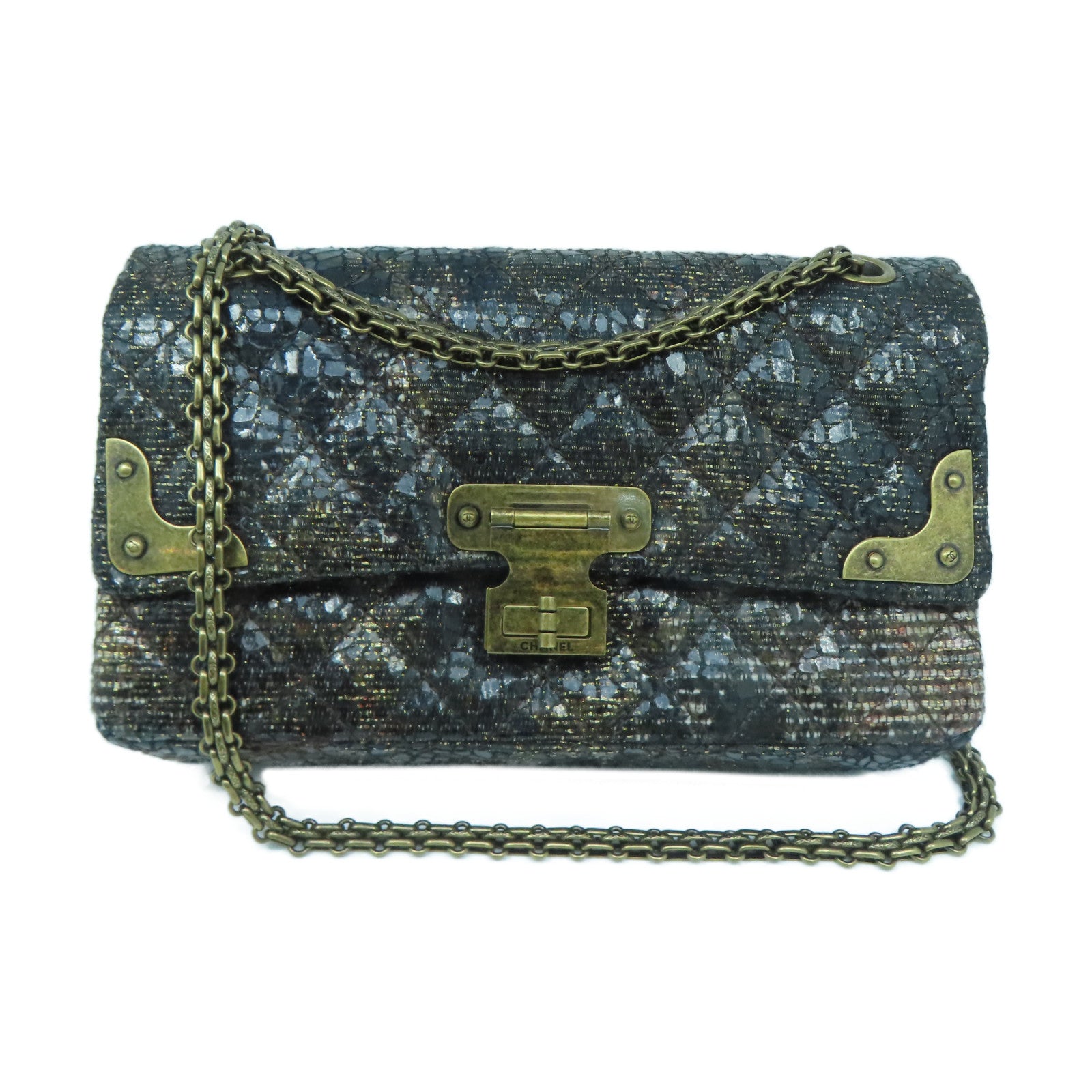 CHANEL Rhombus Coated Canvas Chain Shoulder Bag Gold Buckle Chain Belt Shoulder Bag Brown/Black