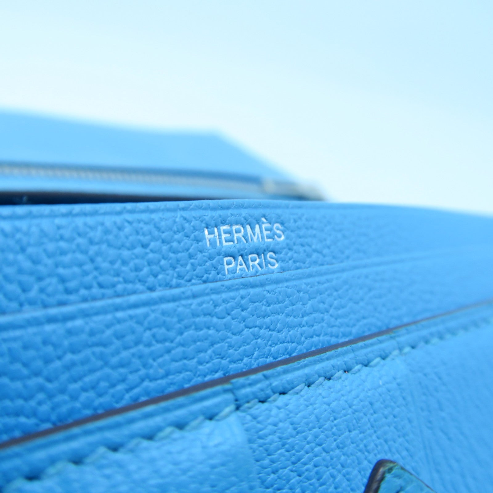 HERMES 【激減優惠】Chevre皮革Bearn bi-fold Long wallet銀扣長錢包藍色
