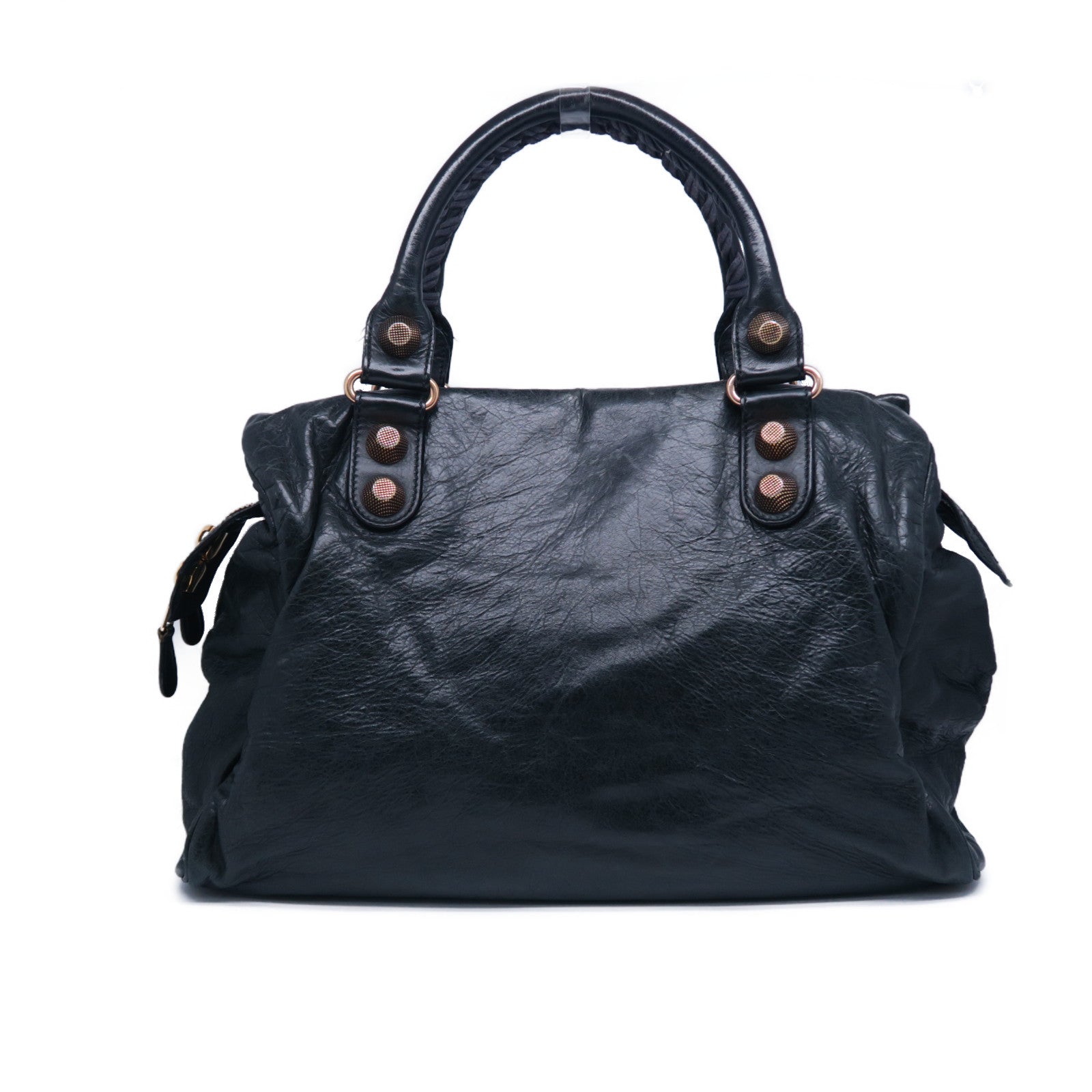 BALENCIAGA 羊皮皮革City金扣肩背袋黑色