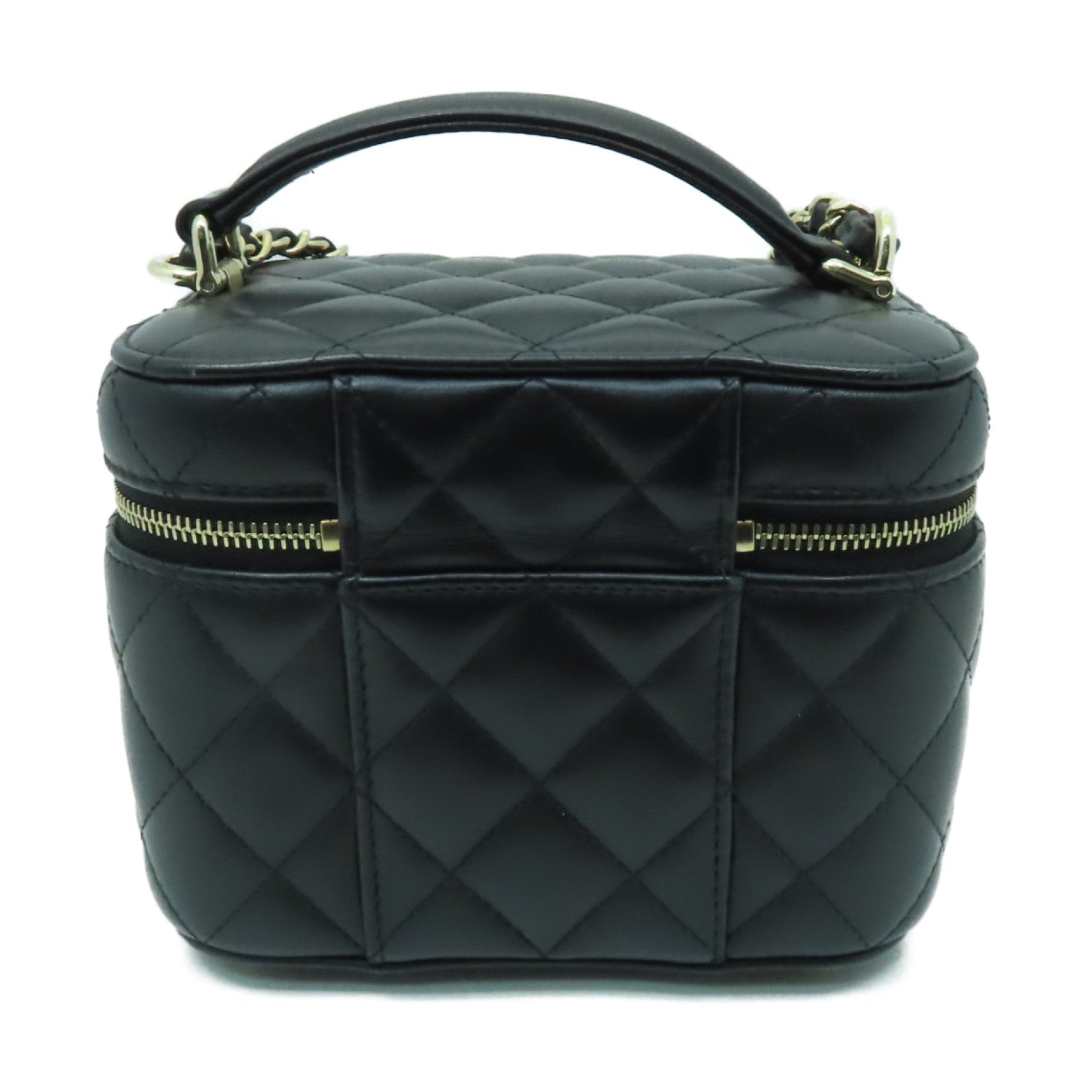 CHANEL 菱格羊皮皮革Chain Shoulder Bag金扣手挽肩背兩用袋黒色