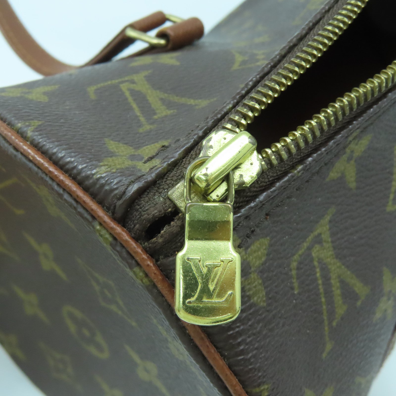 LOUIS VUITTON Monogram Papillon gold buckle handle bag brown