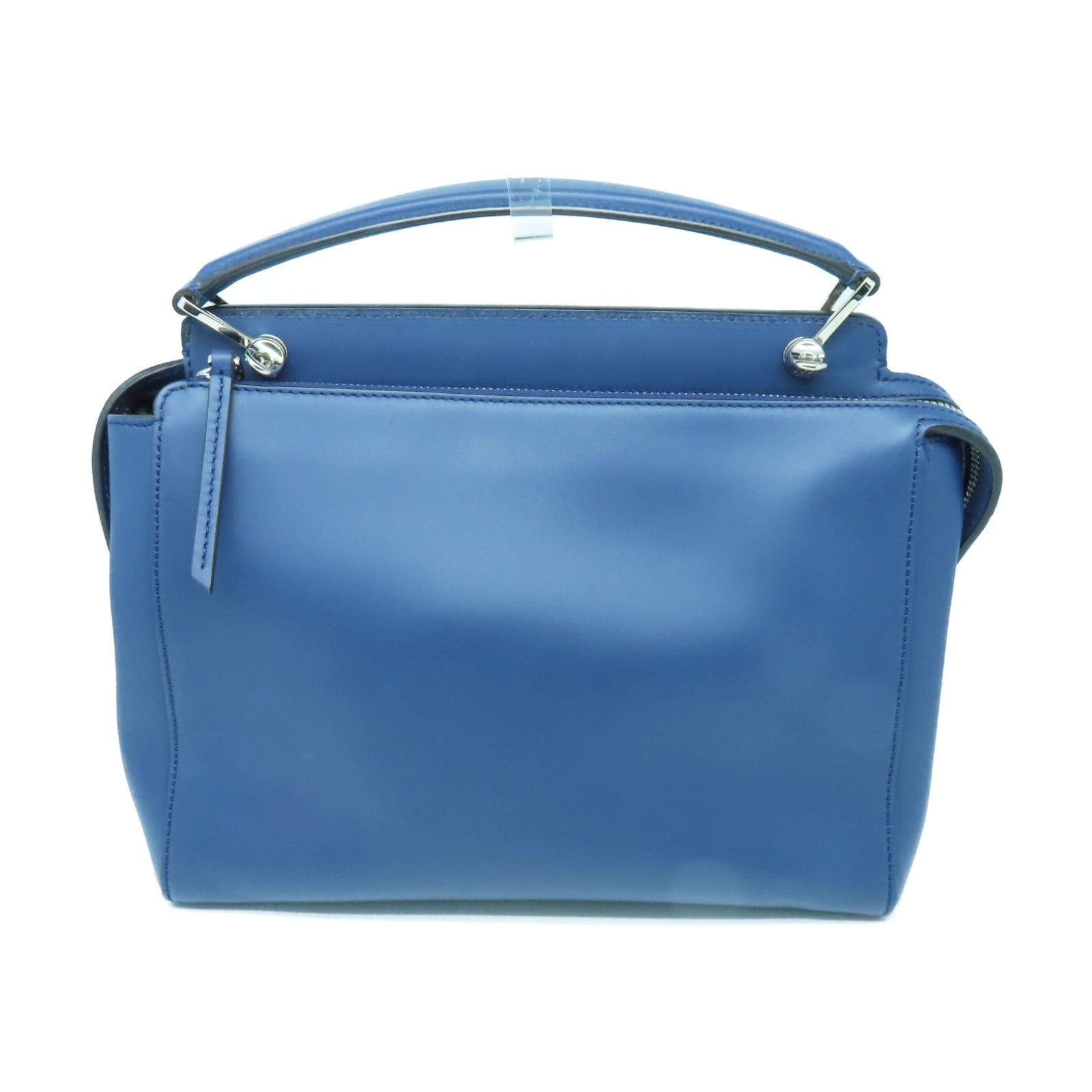 FENDI Cowhide Leather Dotcom Silver Buckle Handle Shoulder Bag Blue