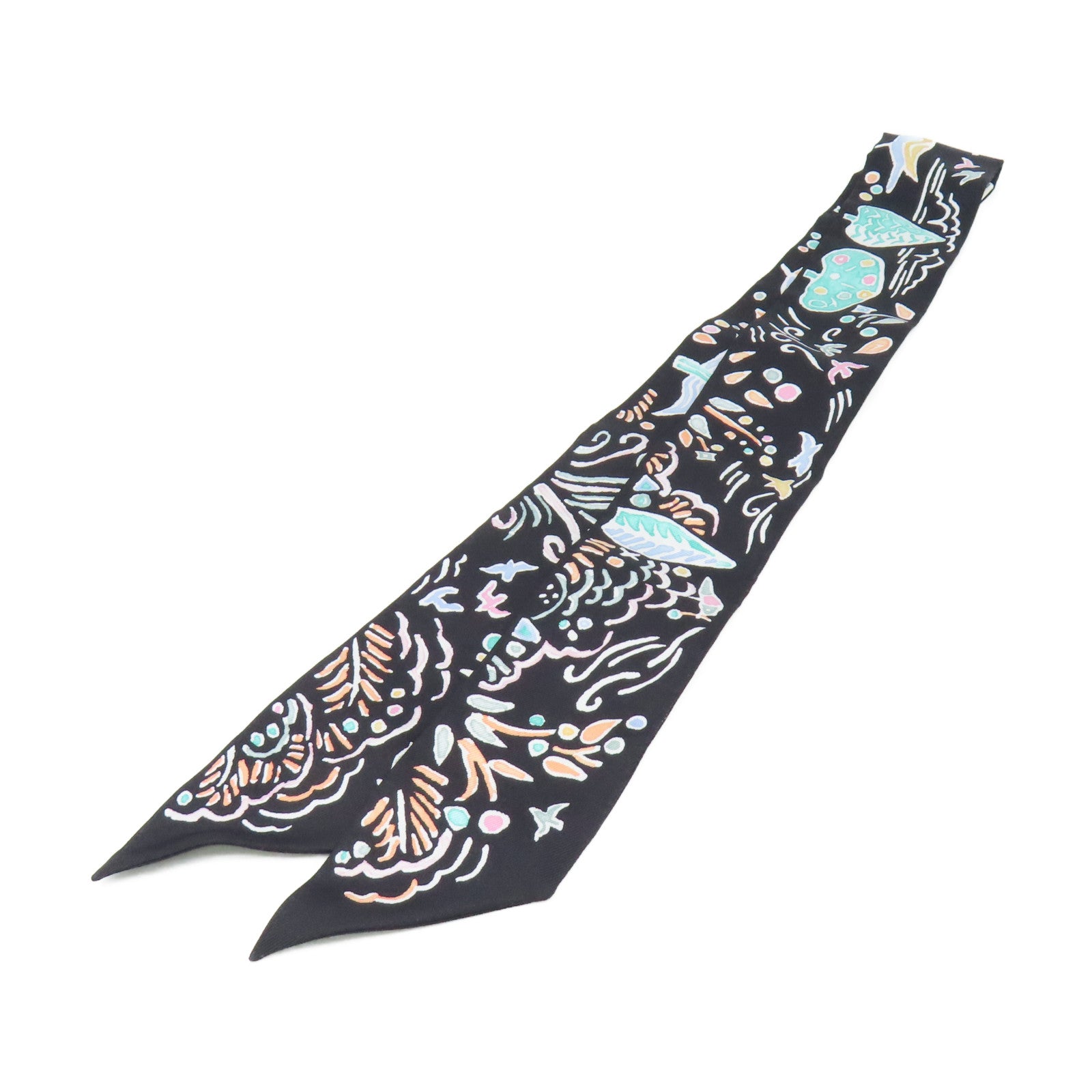 HERMES 【激減優惠】絲質Twilly Scarf絲巾黑色/淺藍色/彩色