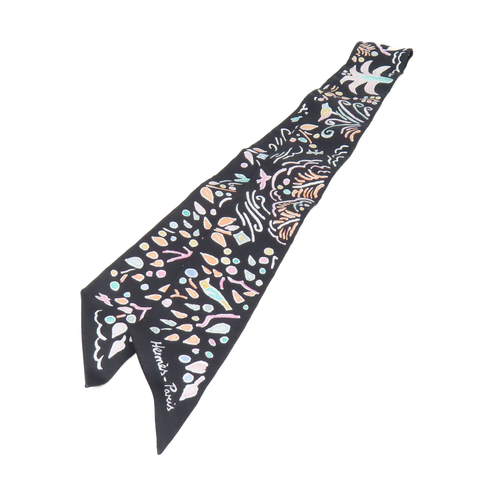 HERMES 【激減優惠】絲質Twilly Scarf絲巾黑色/淺藍色/彩色